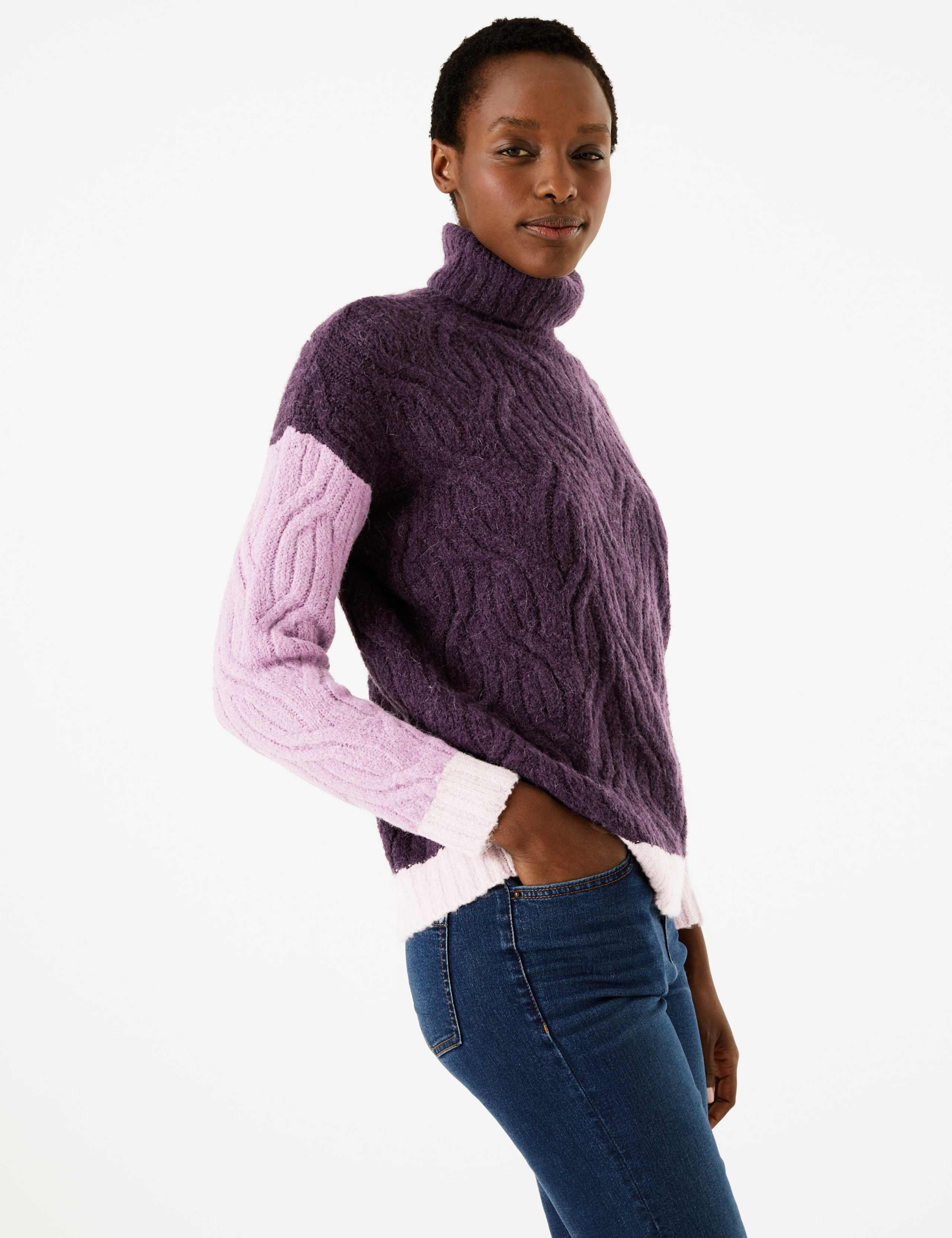Cable Knit Colour Block Roll Neck Jumper 3 of 4