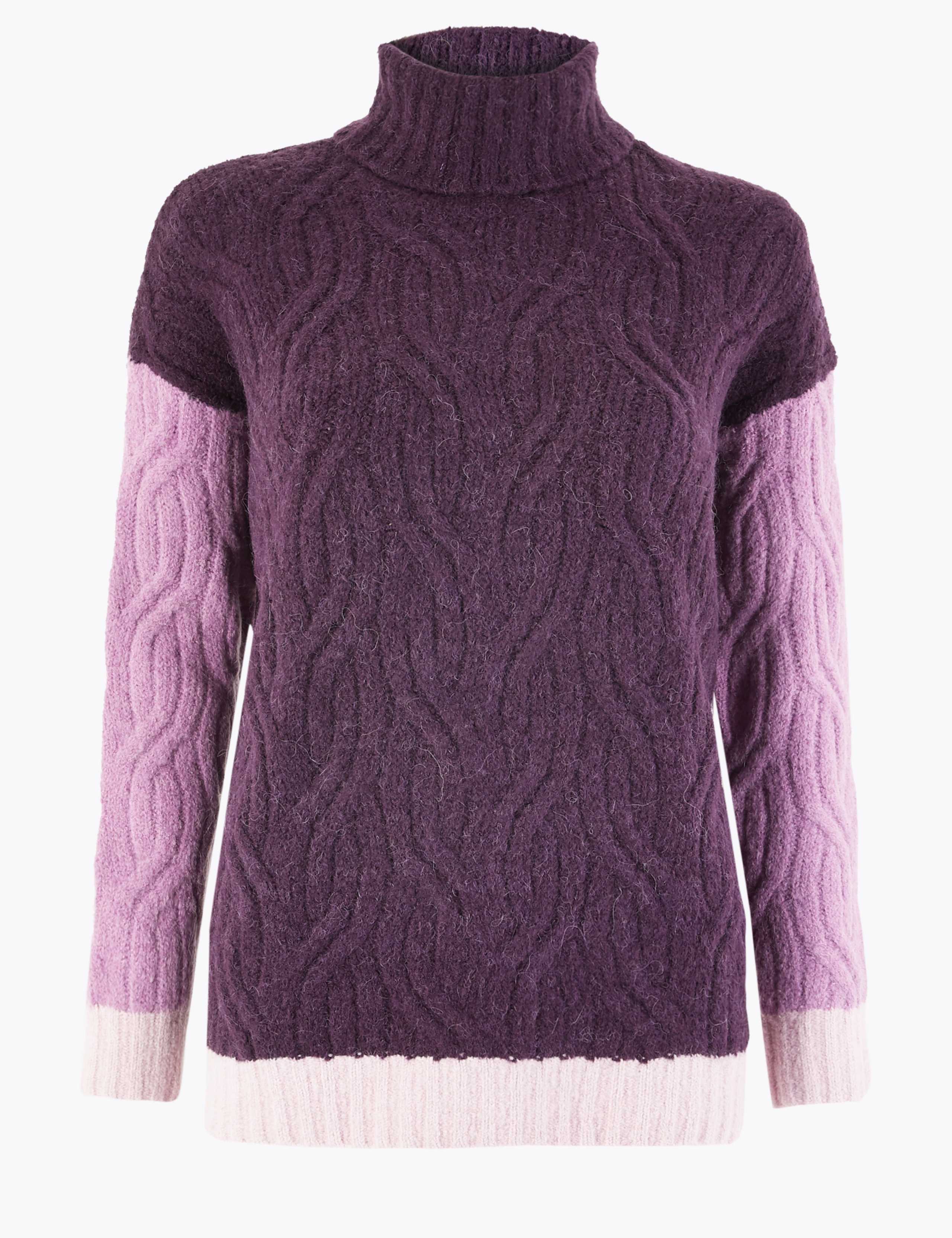 Cable Knit Colour Block Roll Neck Jumper 2 of 4