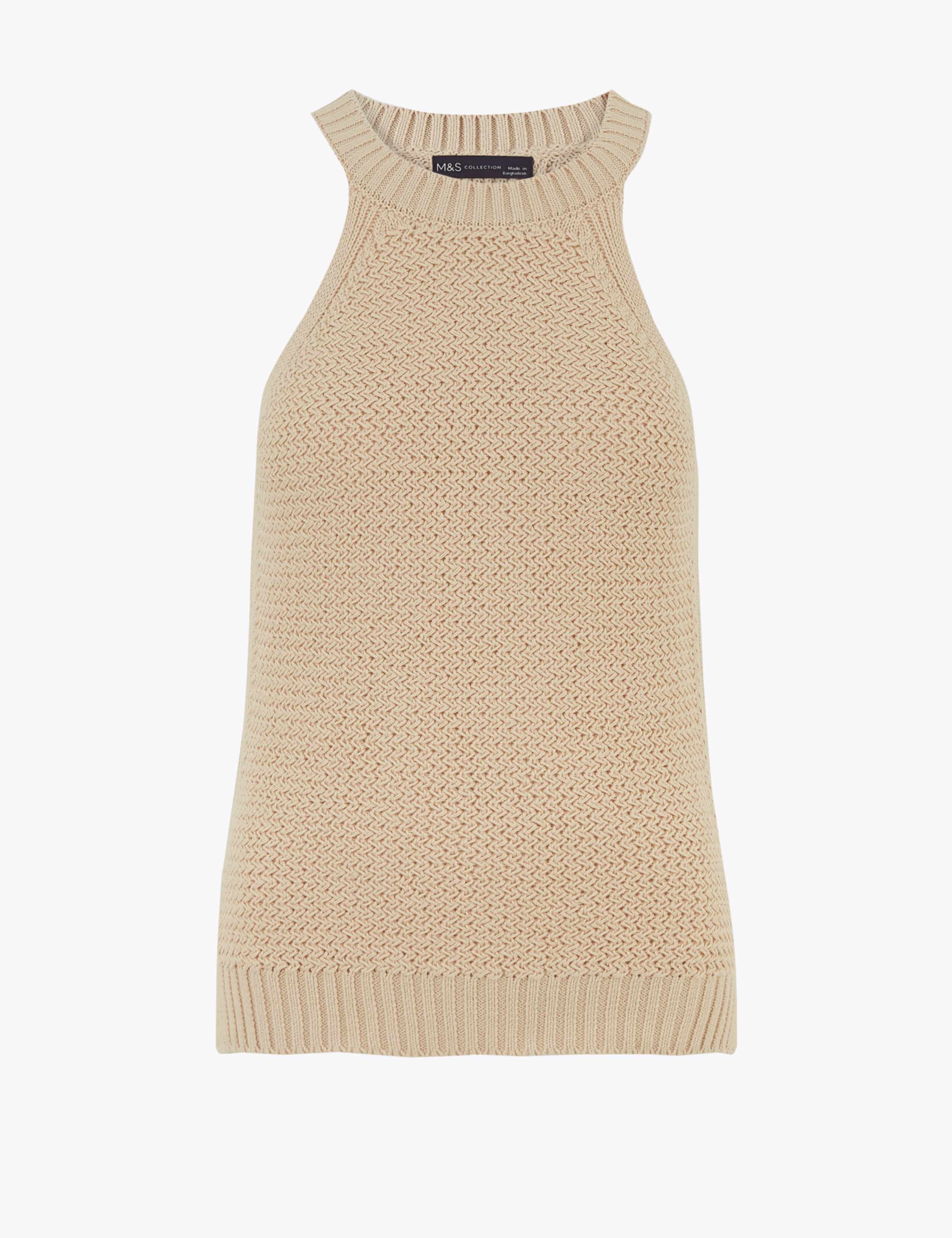 Pure Cotton Knitted Crew Neck Fitted Top 1 of 1