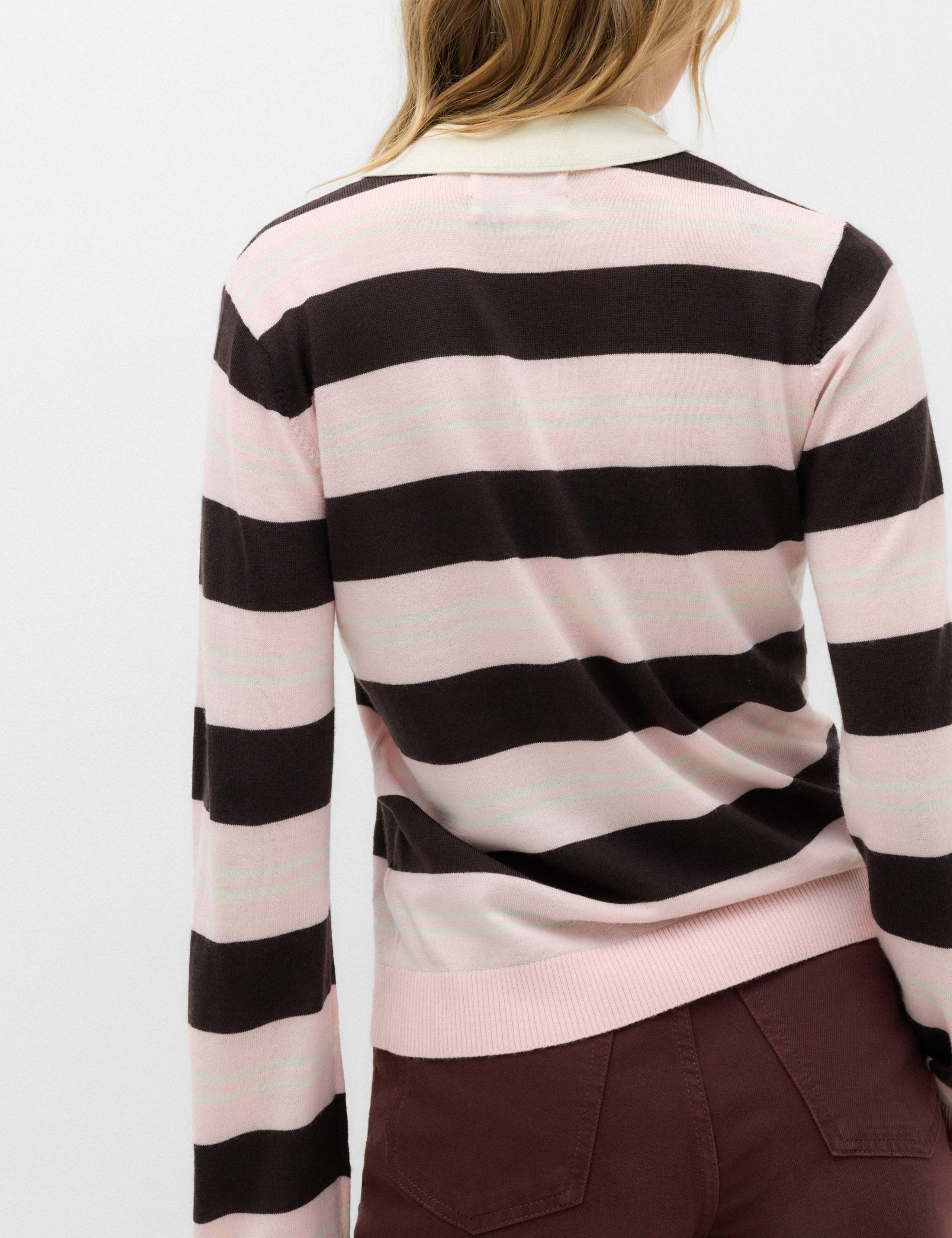 Pure Merino Wool Striped Collared Jumper 4 of 6