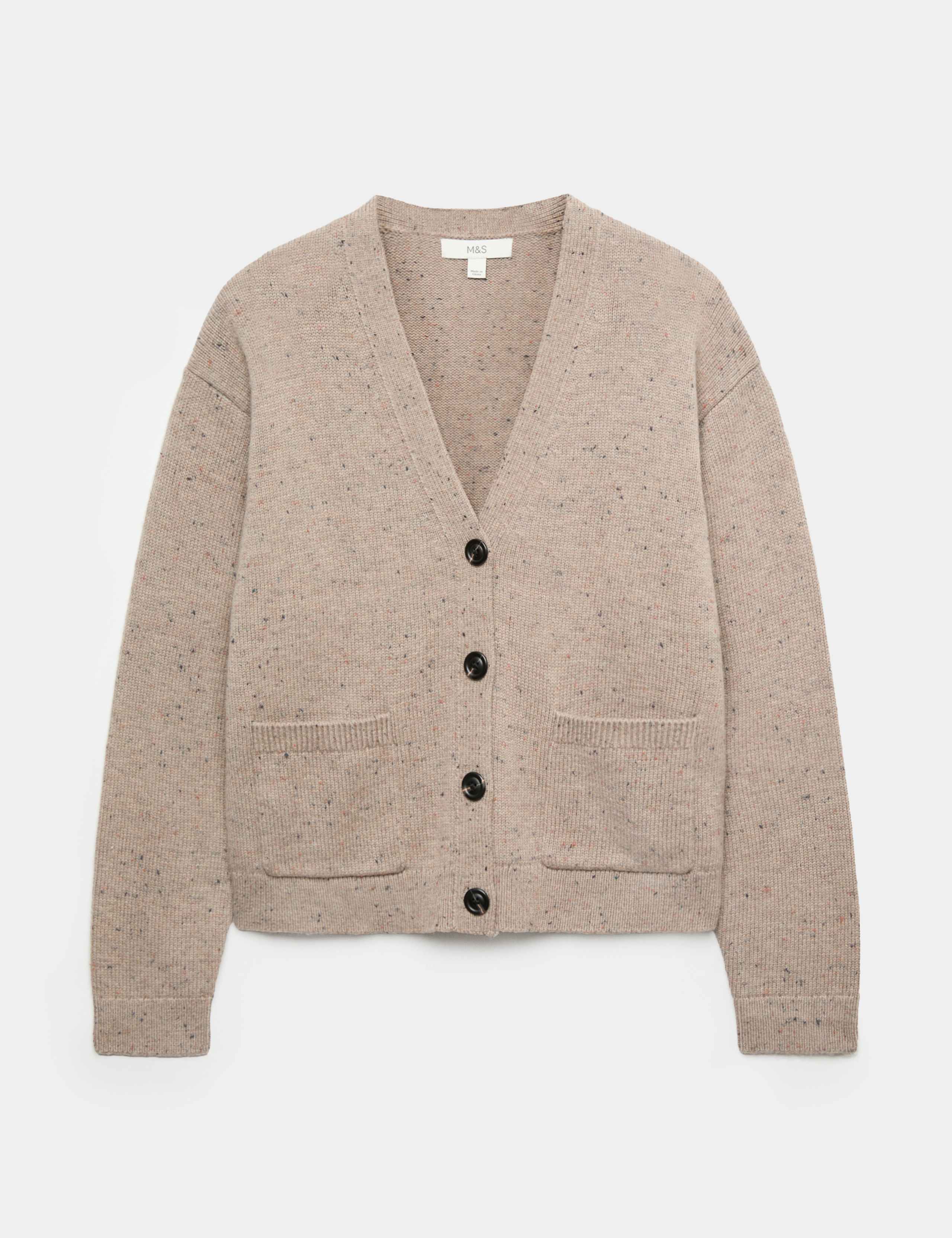 Wool Blend Textured V Neck Button Front Cardigan 2 of 7