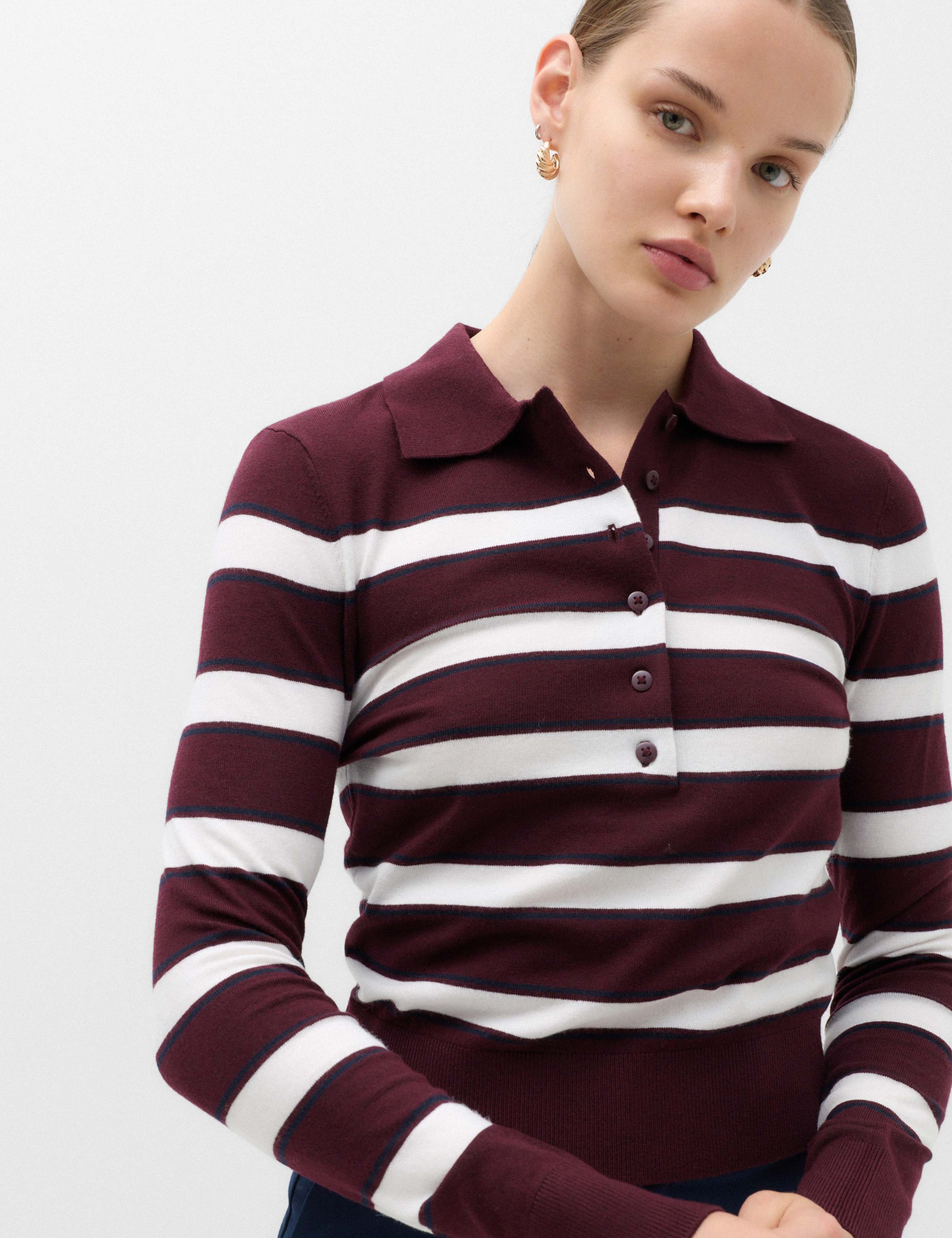 Collared Striped Slim Jumper with Wool 1 of 5