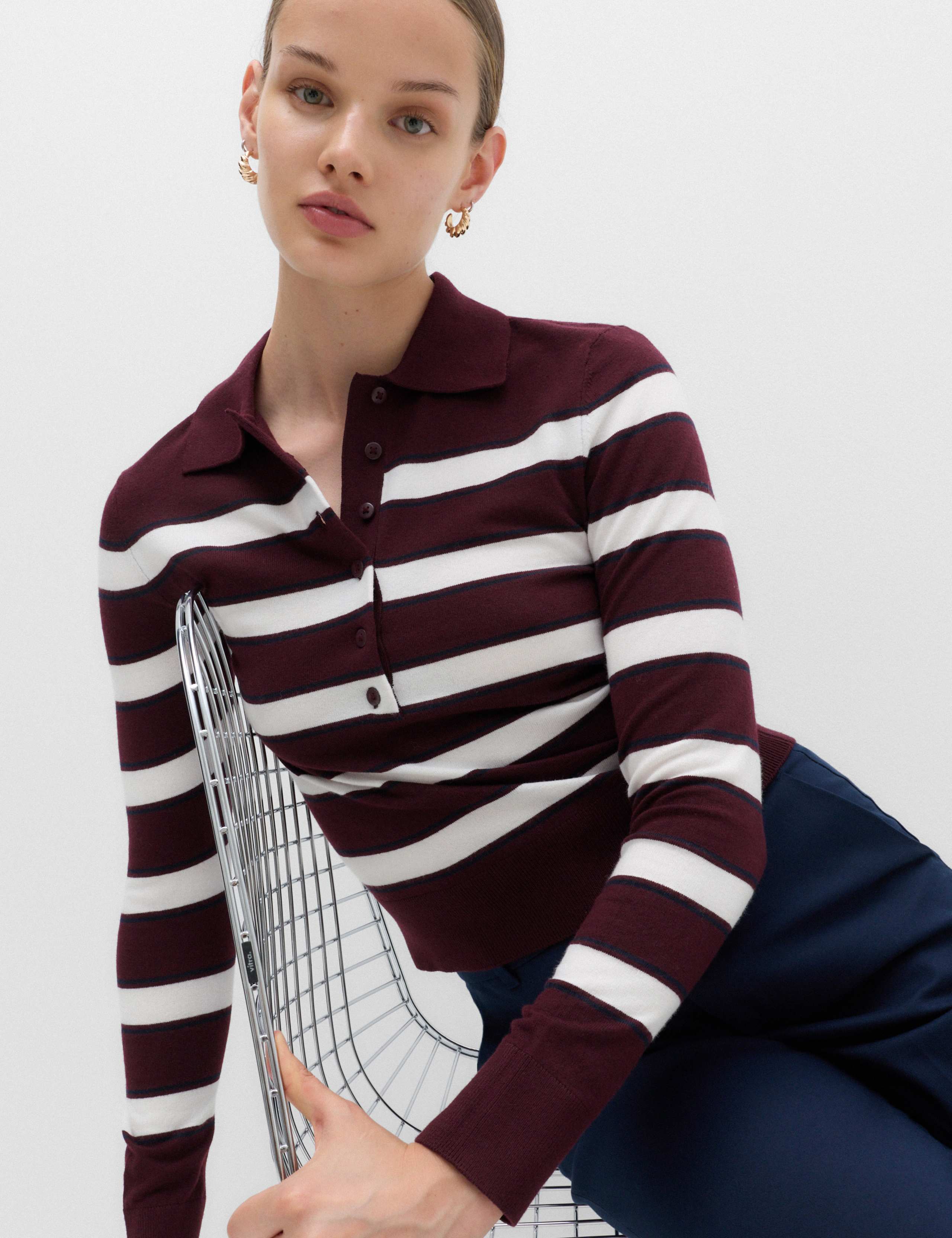 Collared Striped Slim Jumper with Wool 5 of 5