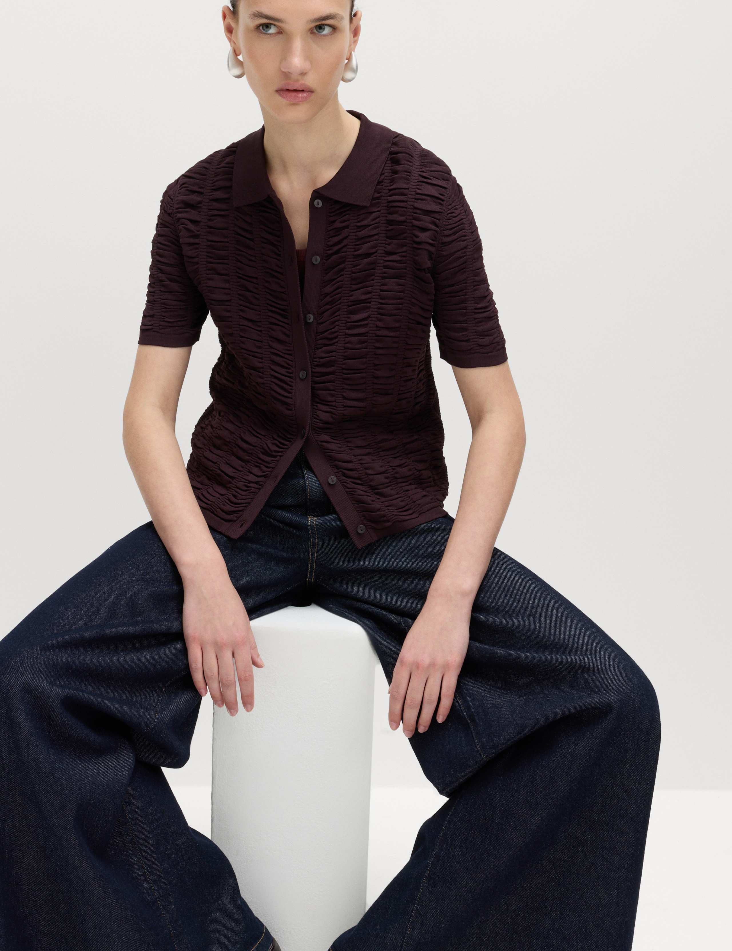 Textured Collared Fitted Cardigan 6 of 6