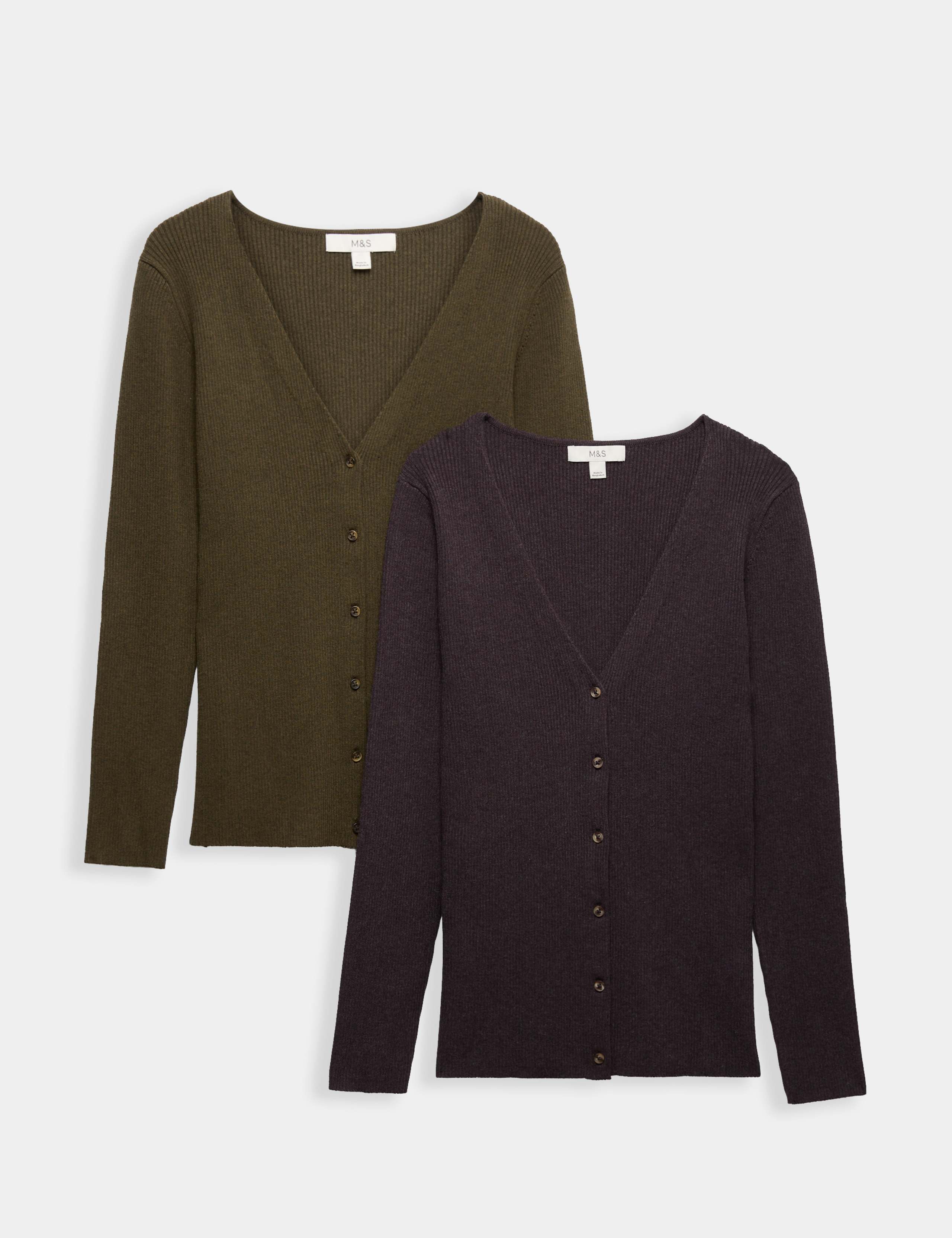 2 Pack Ribbed V-Neck Slim Fit Cardigans 1 of 6