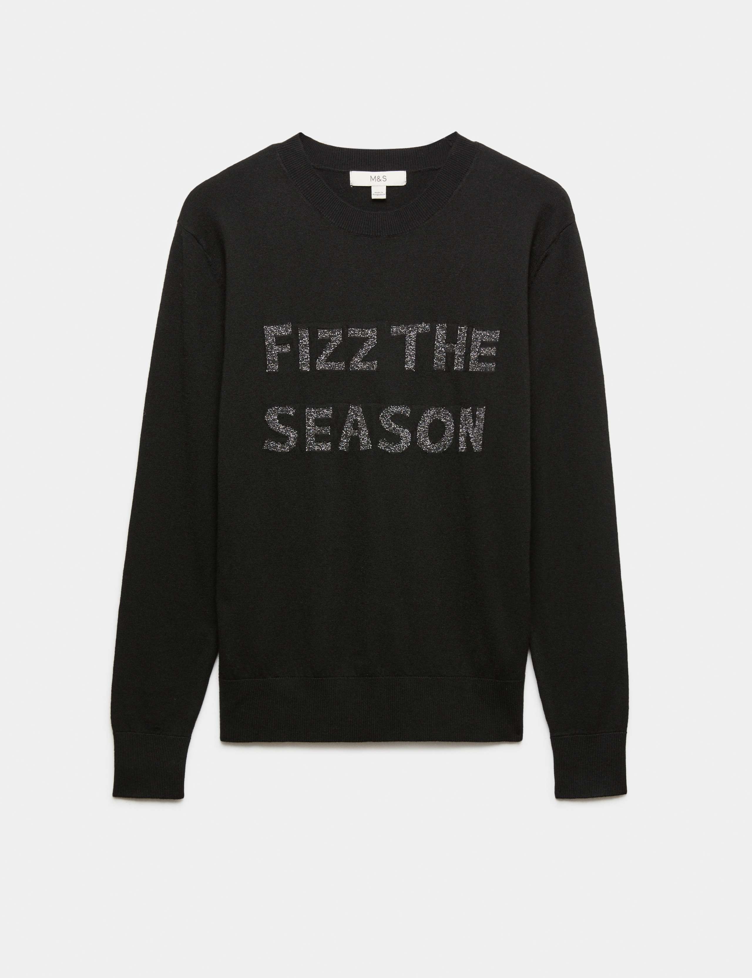 Slogan Crew Neck Jumper with Wool 2 of 5