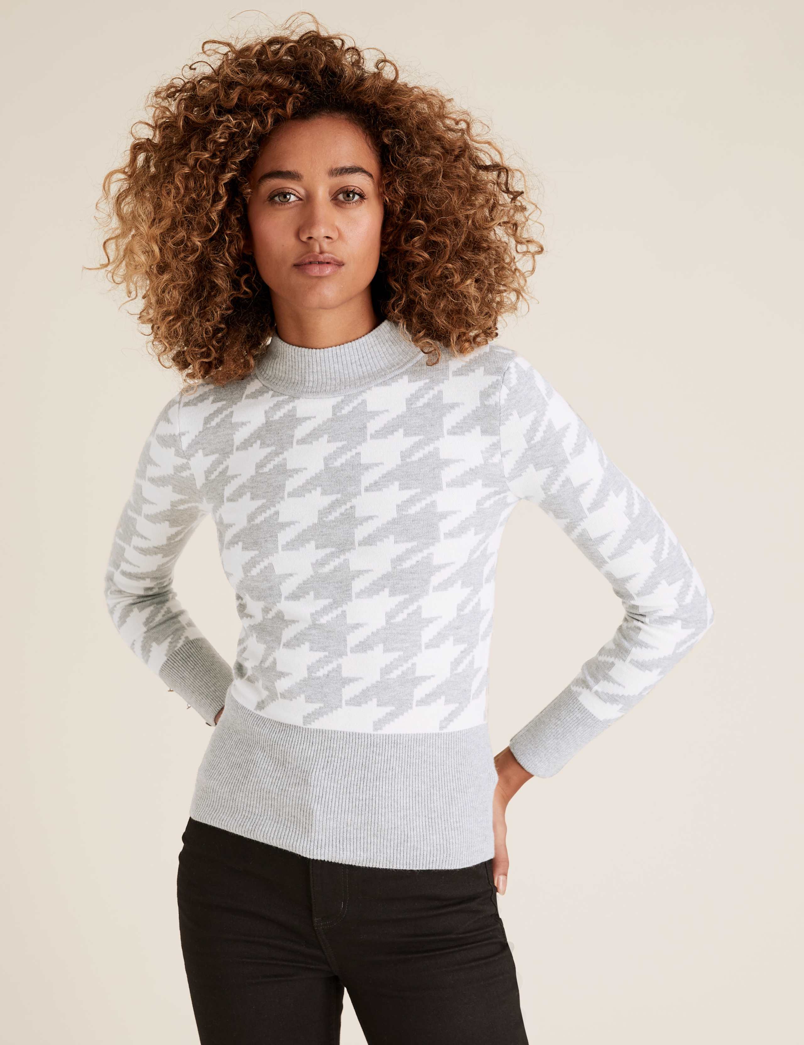 Soft Touch Dogtooth Funnel Neck Jumper 3 of 4