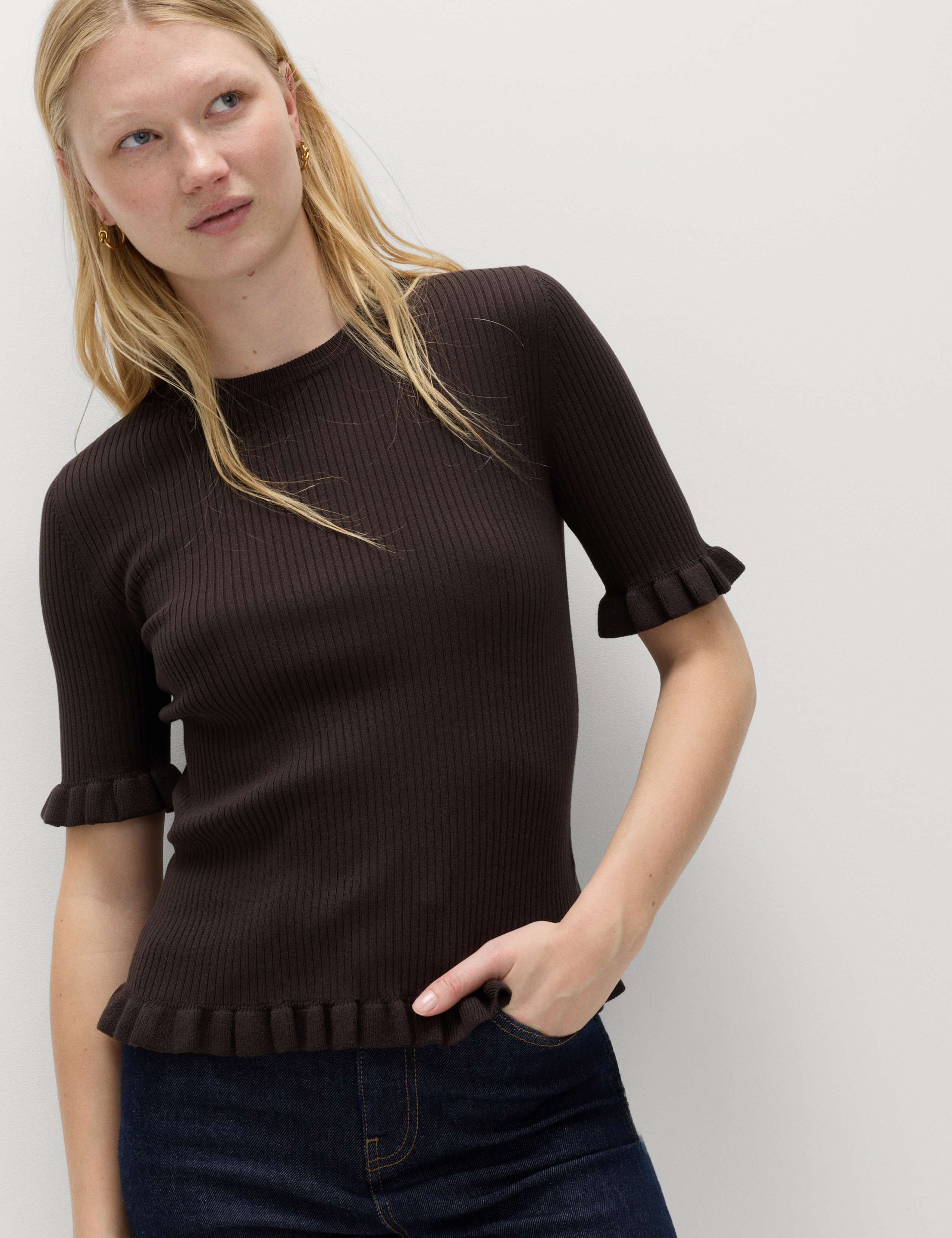 Ribbed Frill Detail Knitted Top 1 of 5