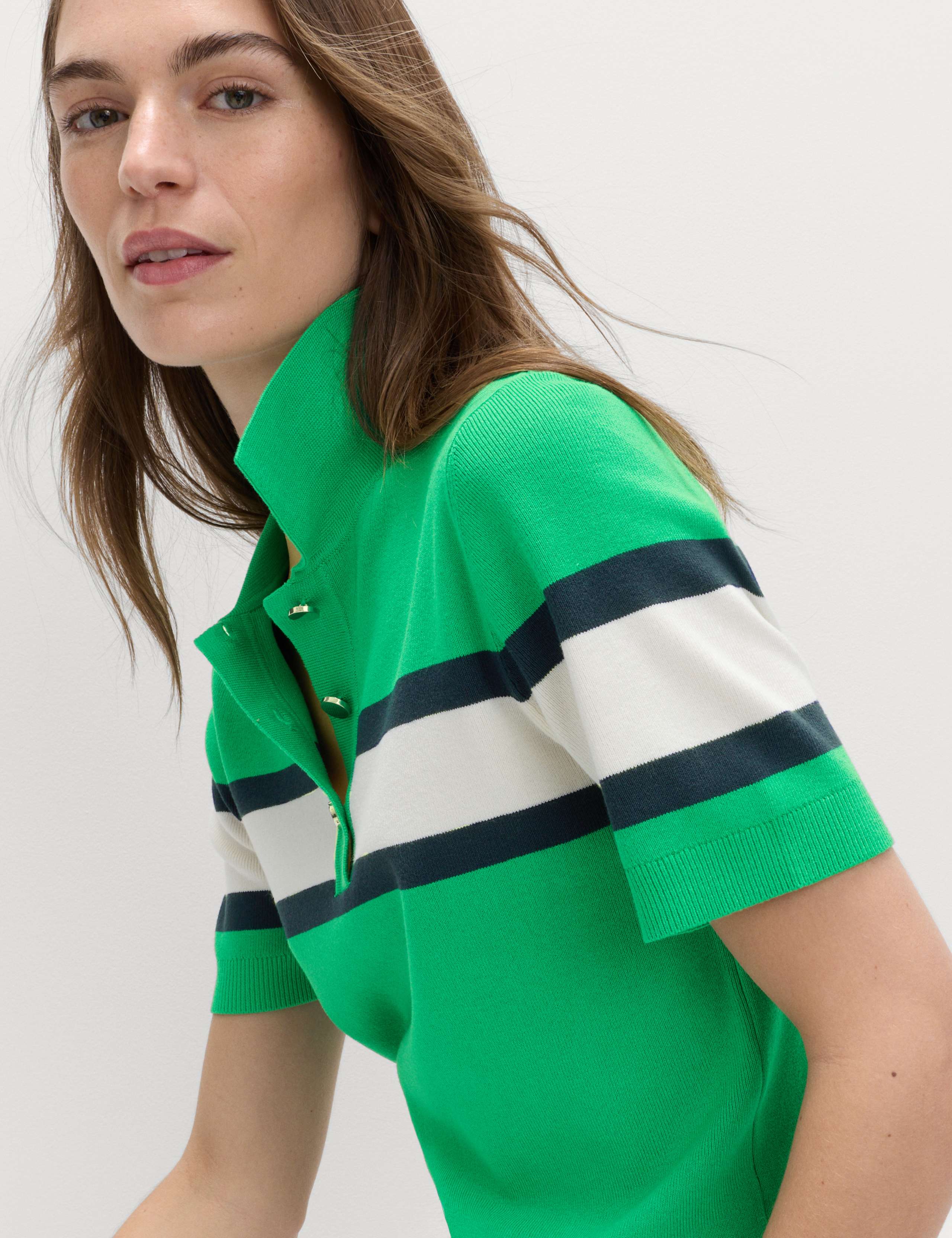 Striped Collared Slim Fit Knitted Top 5 of 5