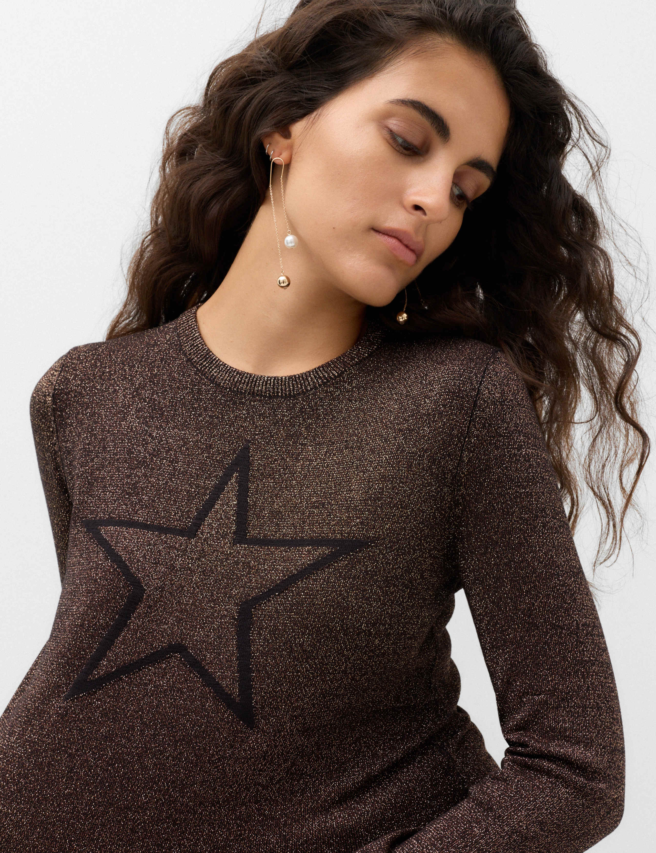 Rayon Rich Sparkly Star Crew Neck Fitted Jumper 4 of 6