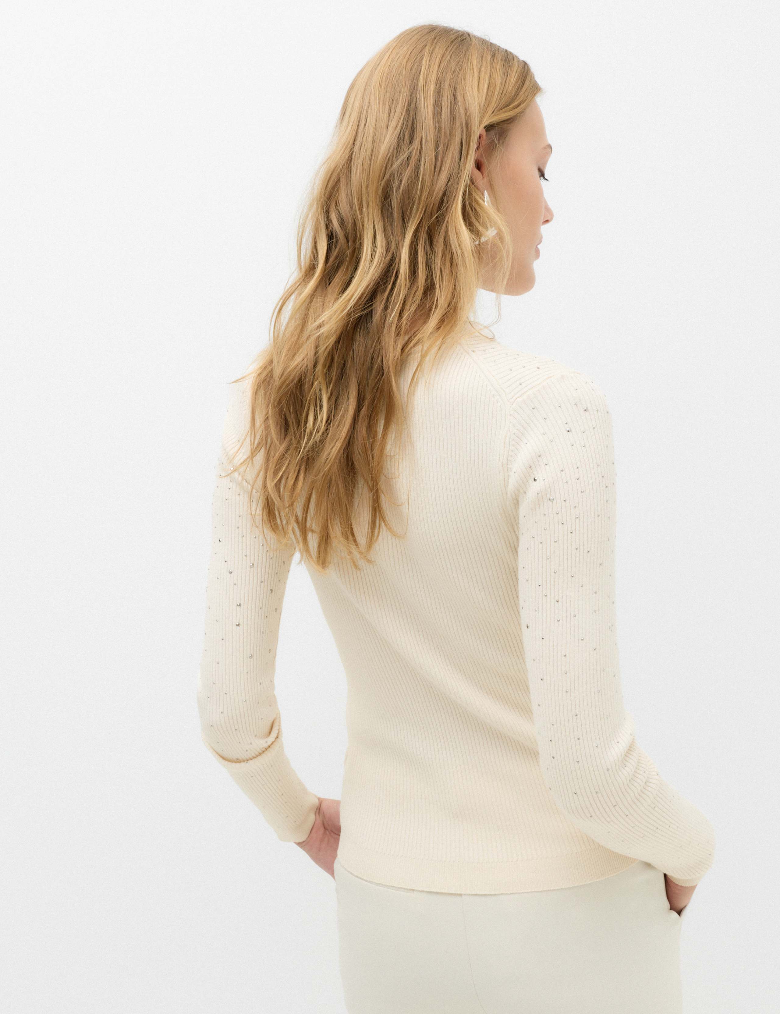 Rayon Rich Embellished Crew Neck Fitted Jumper 3 of 6