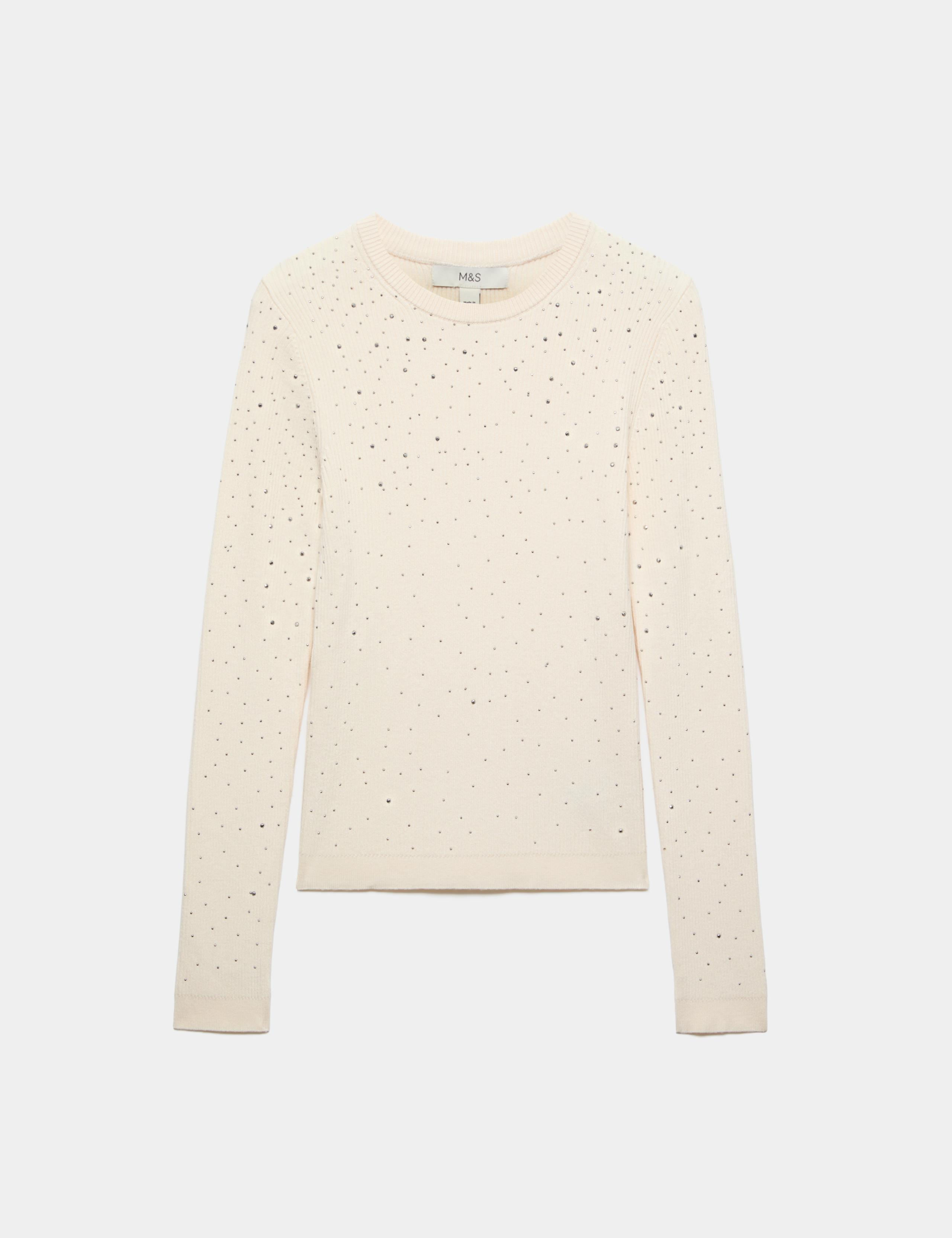 Rayon Rich Embellished Crew Neck Fitted Jumper 2 of 6