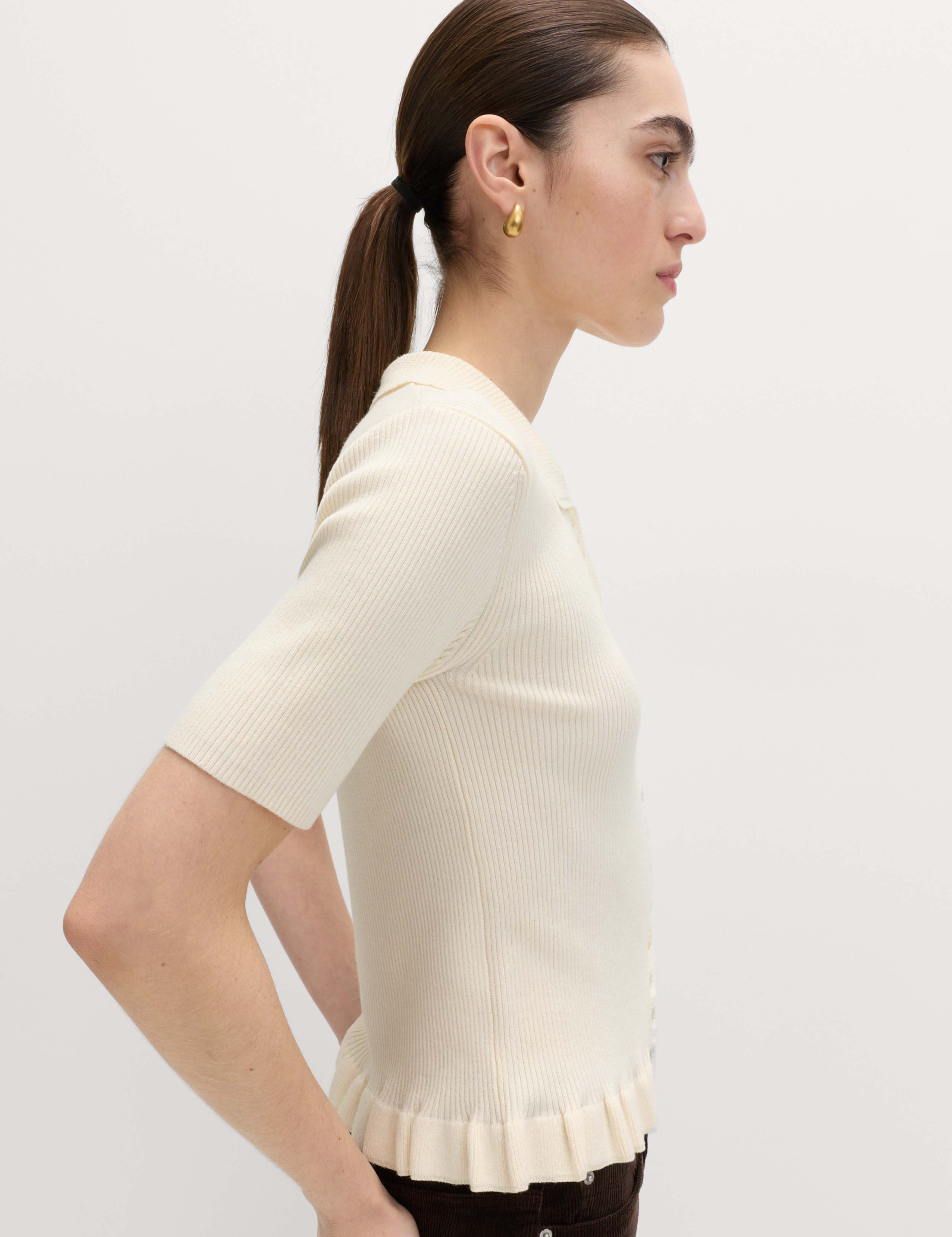 Ribbed Frill Detail Collared Cardigan 3 of 5