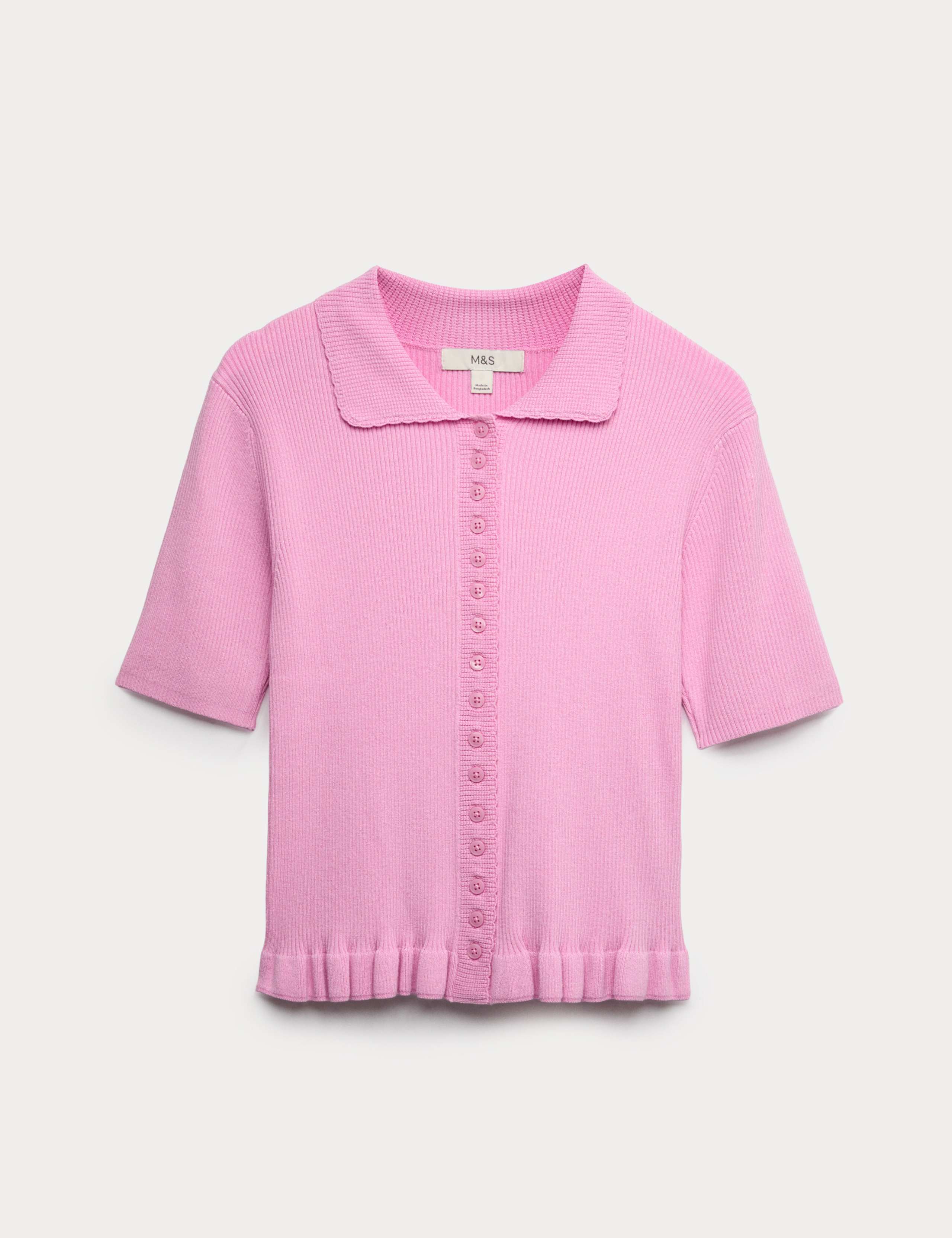 Ribbed Frill Detail Collared Cardigan 2 of 5