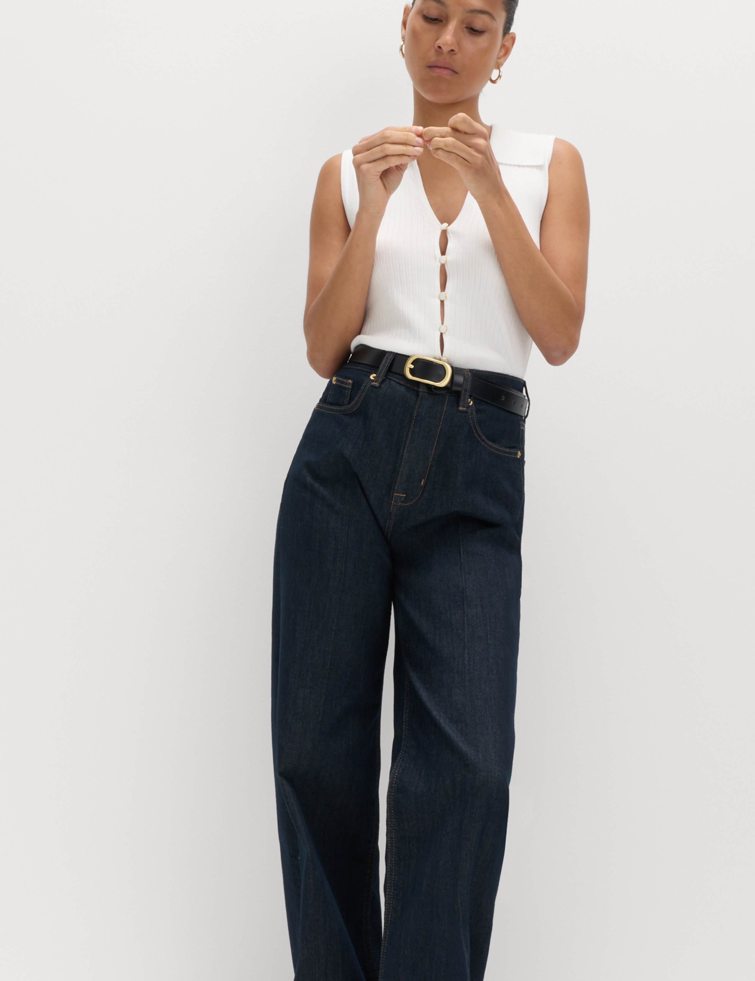 Ribbed Collared Slim Fit Knitted Top 1 of 5
