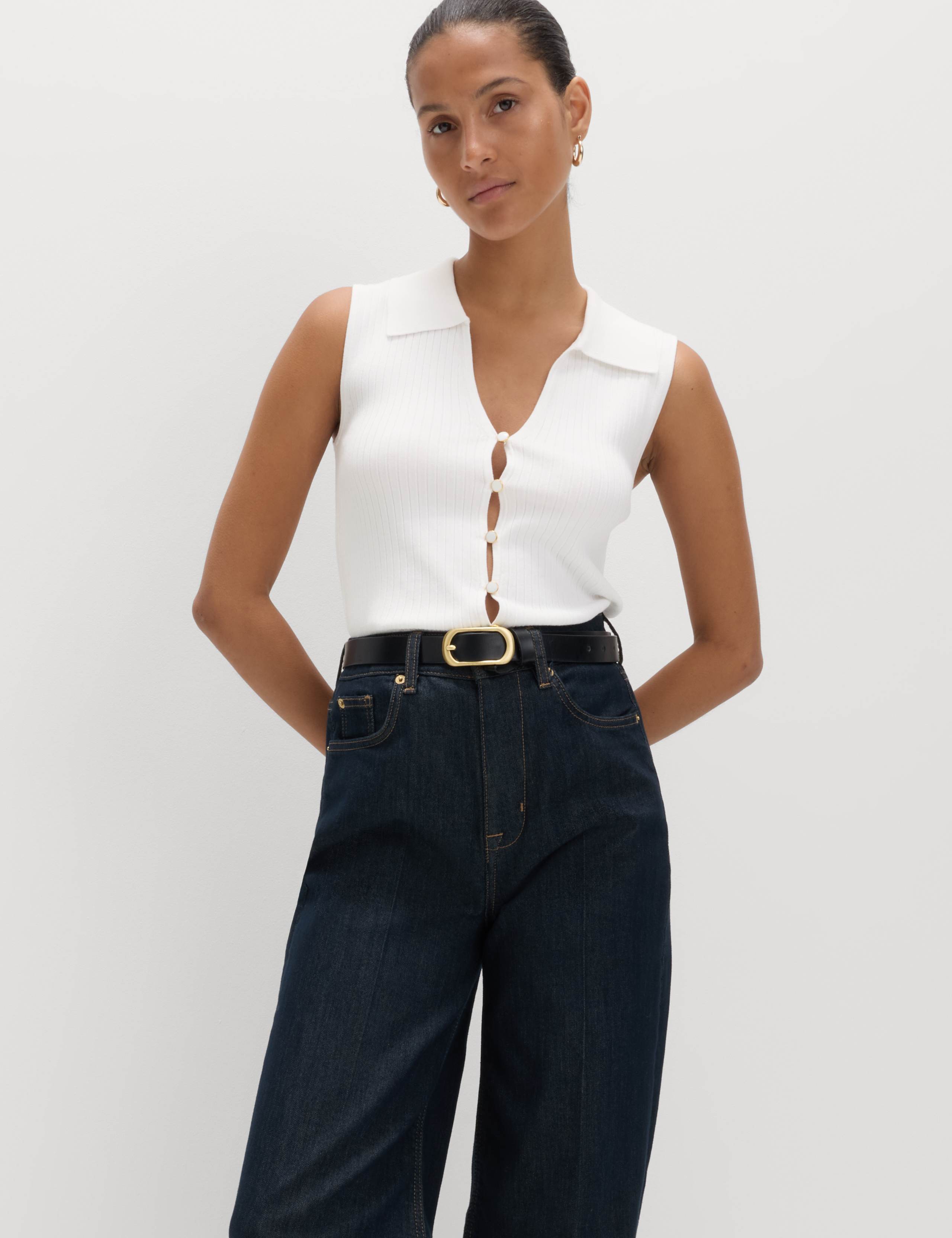 Ribbed Collared Slim Fit Knitted Top 5 of 5