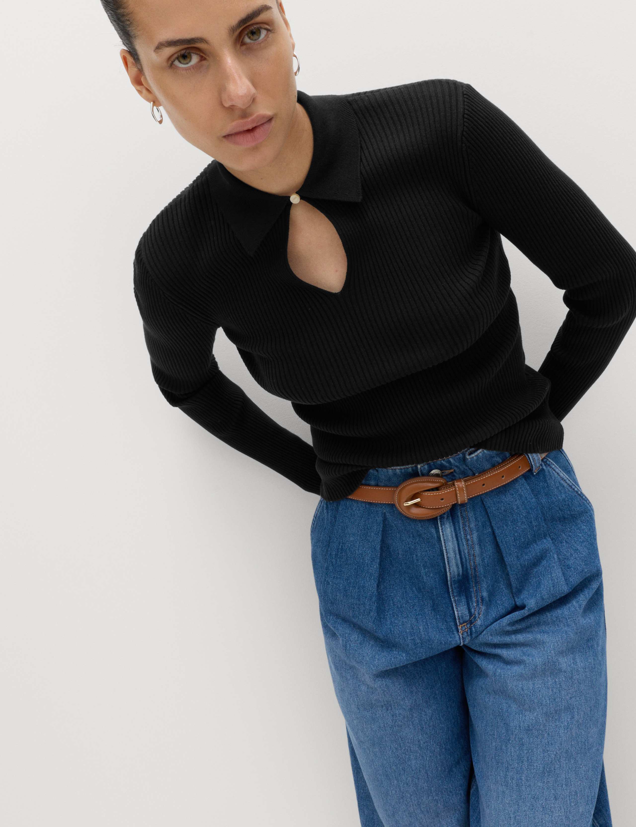 Ribbed Collared Knitted Top 1 of 4