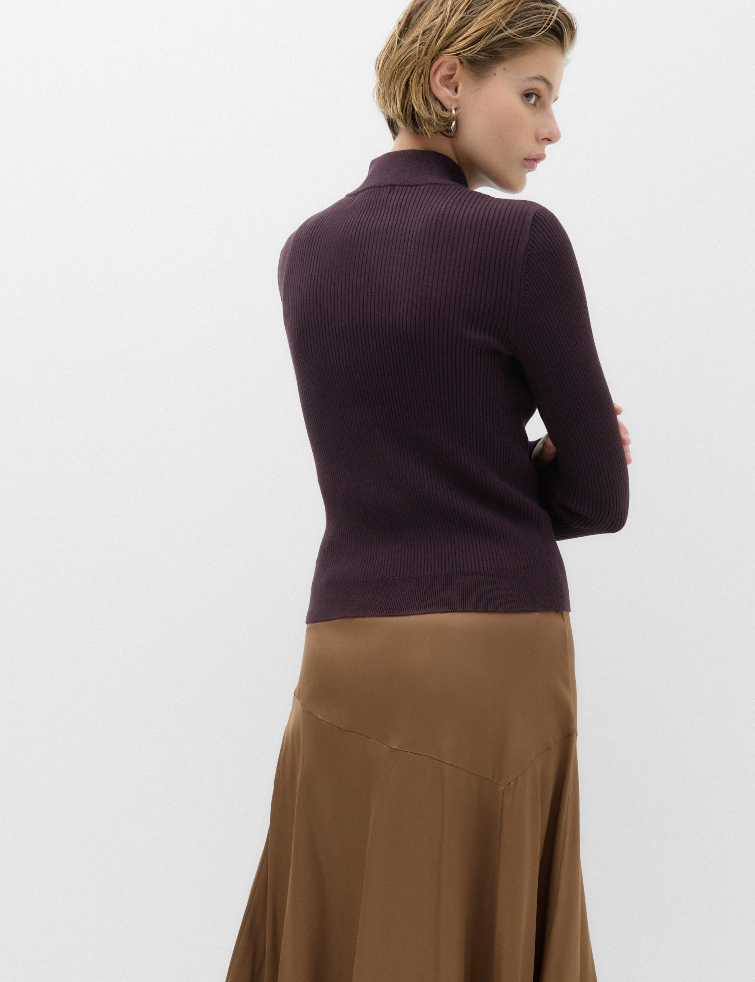 Ribbed Textured Half Zip Fitted Knitted Top 4 of 5