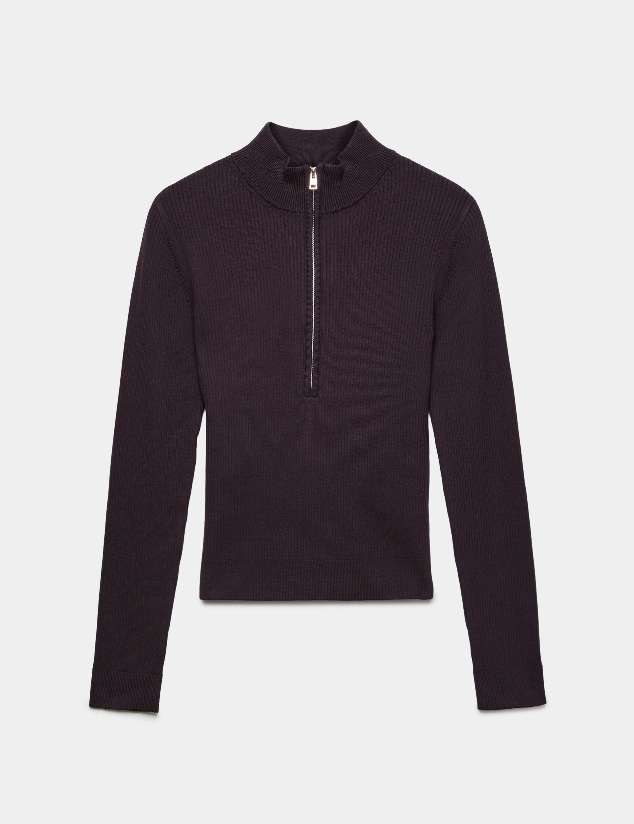 Ribbed Textured Half Zip Fitted Knitted Top 2 of 5