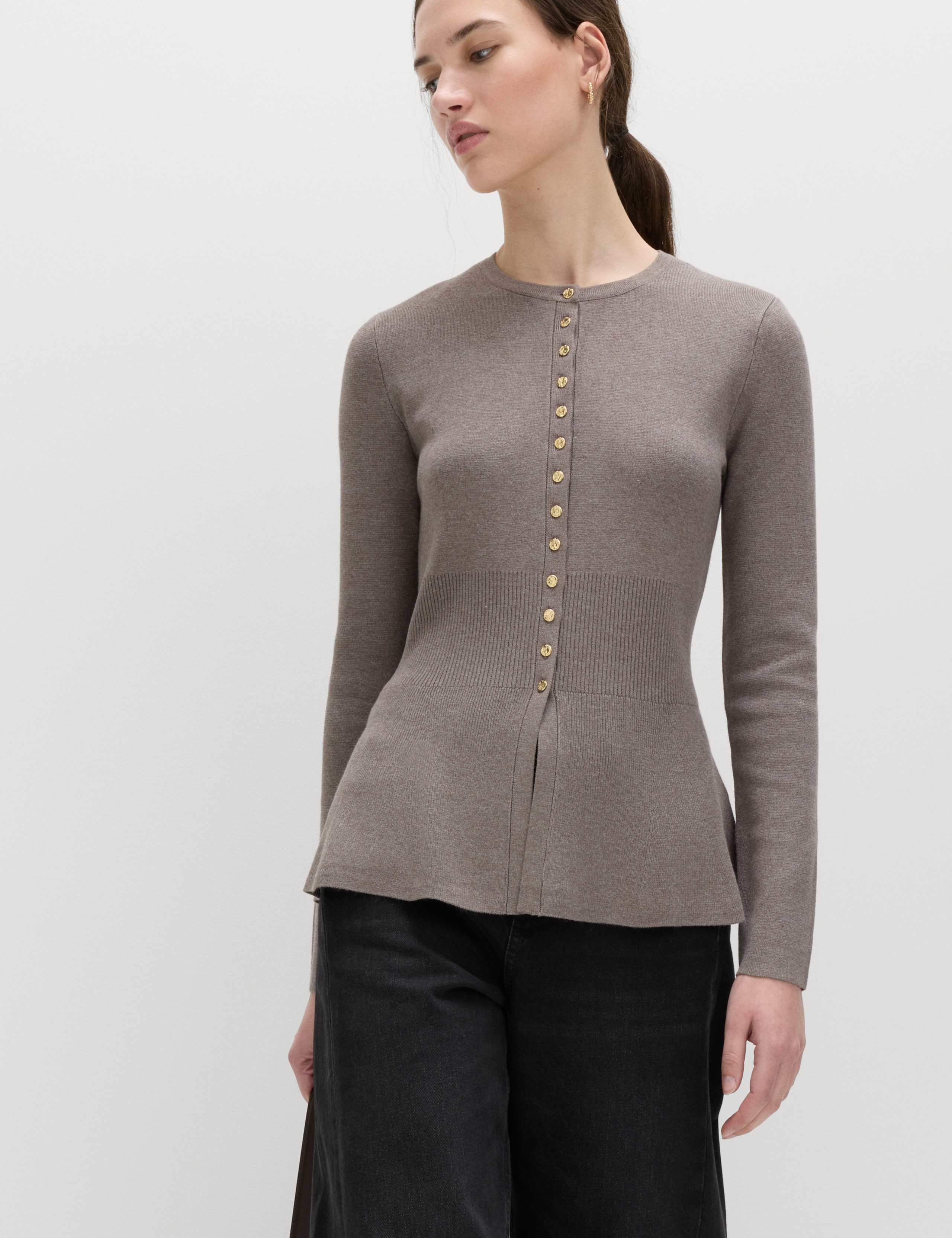 Crew Neck Peplum Slim Fit Cardigan 1 of 5