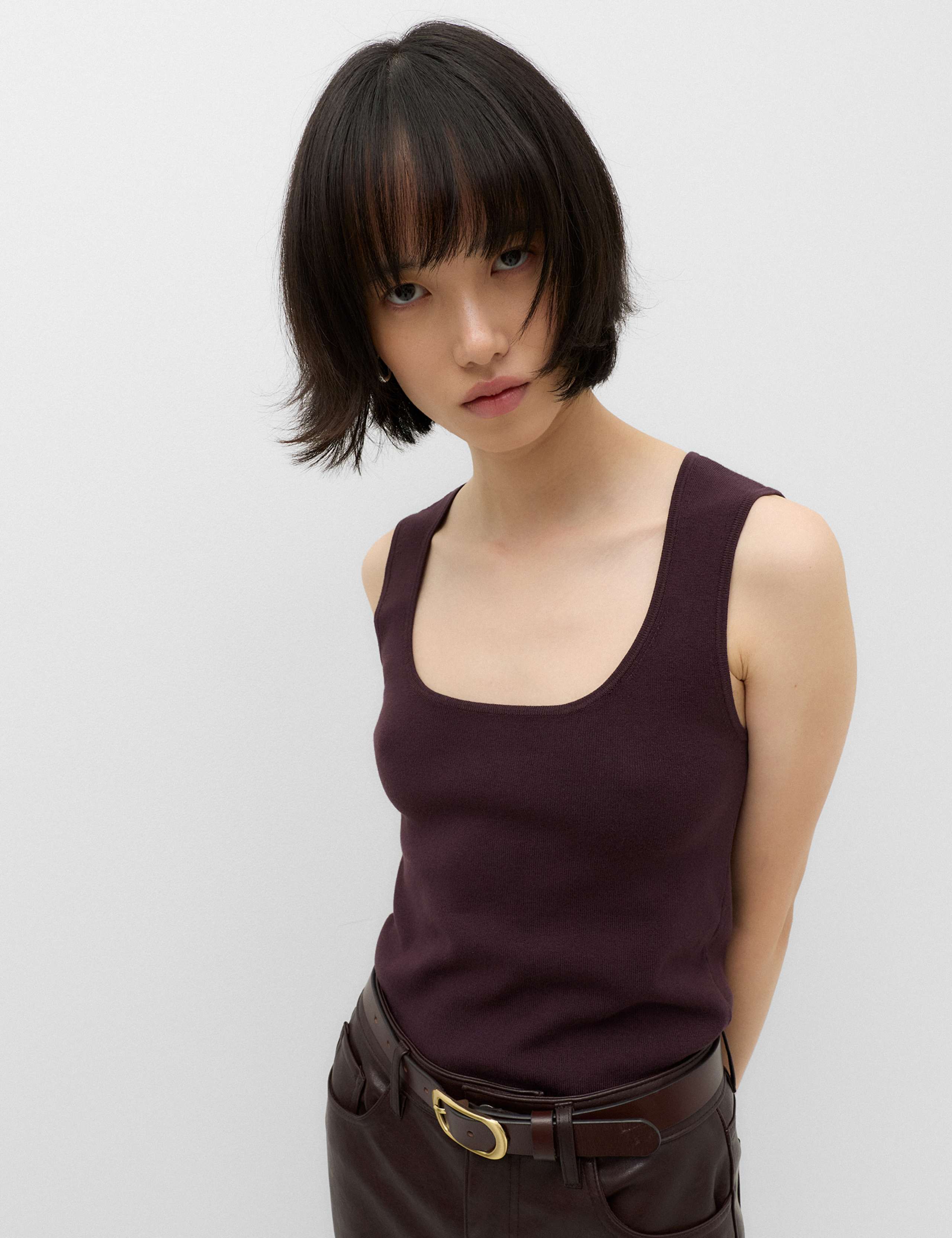 Square Neck Slim Fit Knitted Vest 1 of 6