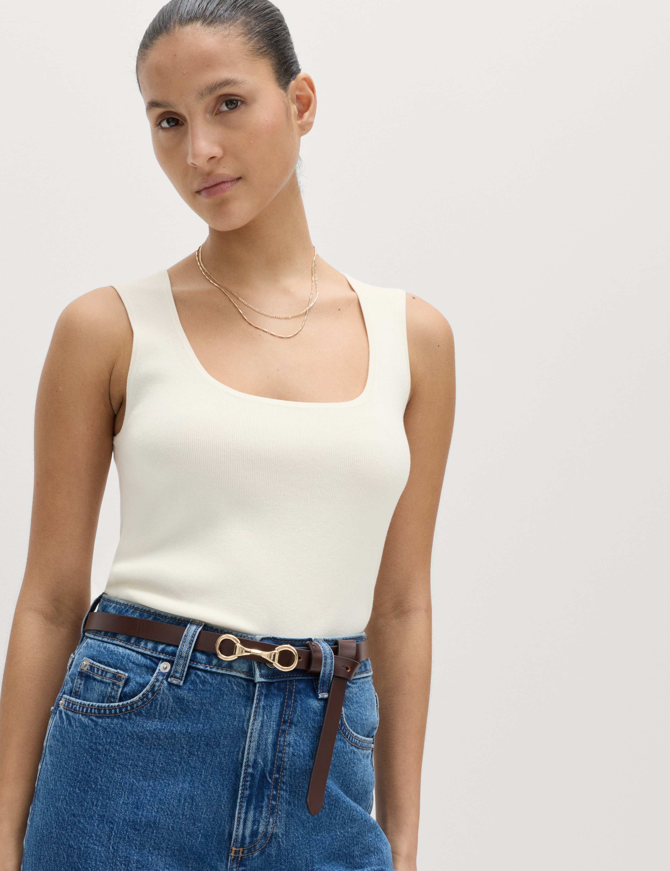 Square Neck Slim Fit Knitted Vest 1 of 5