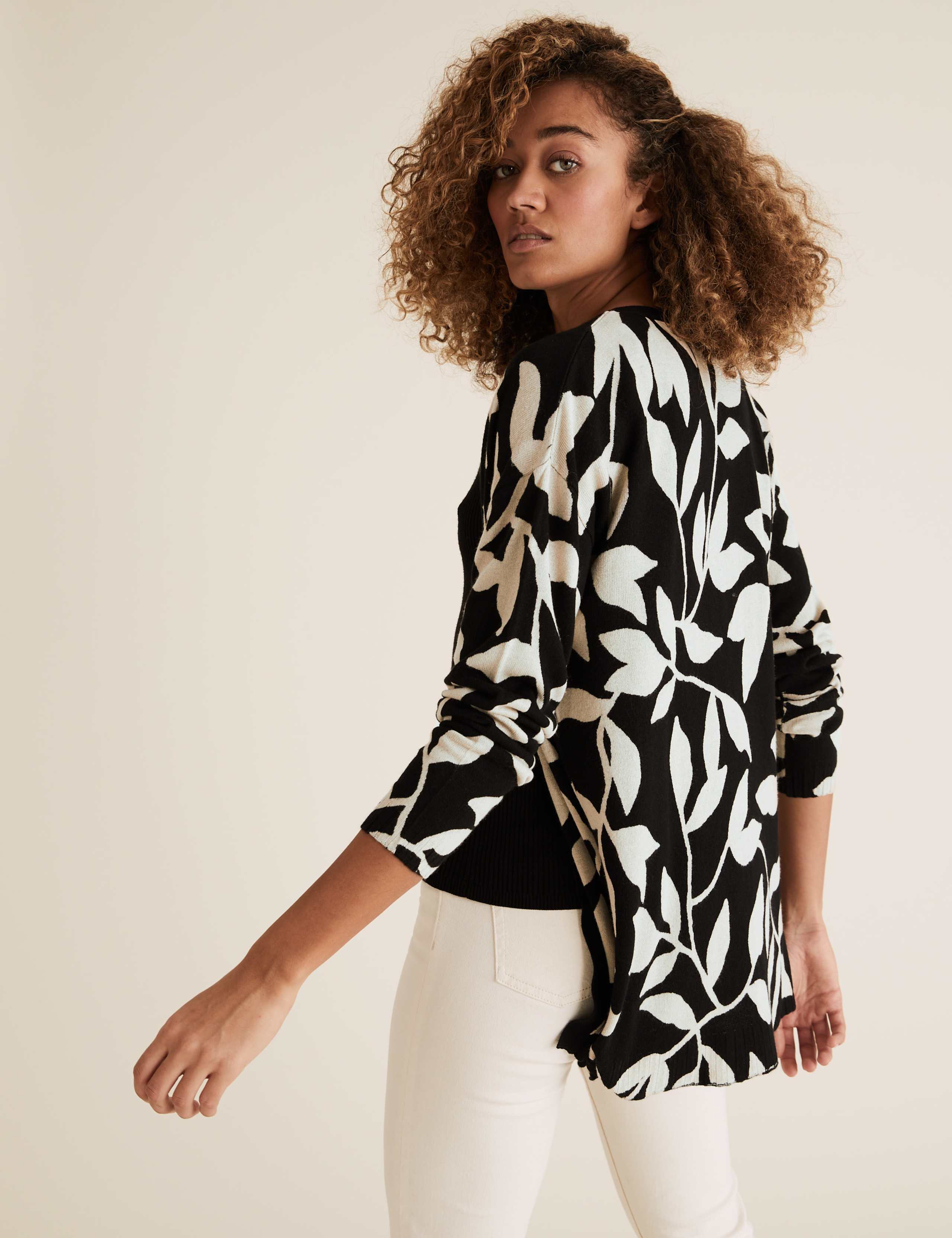 Leaf Print Longline Cardigan 1 of 5