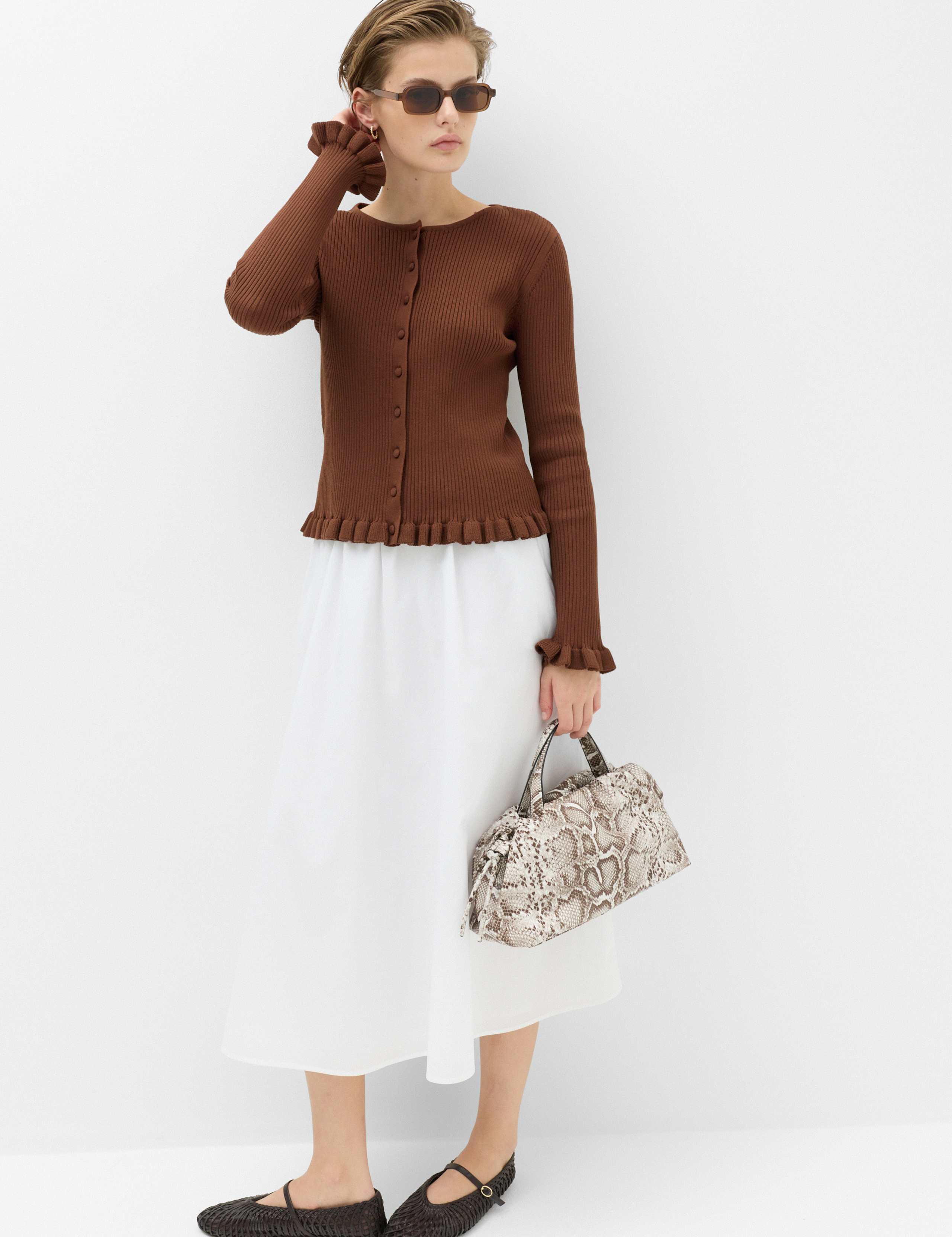 Ribbed Frill Detail Slim Fit Cardigan 3 of 6