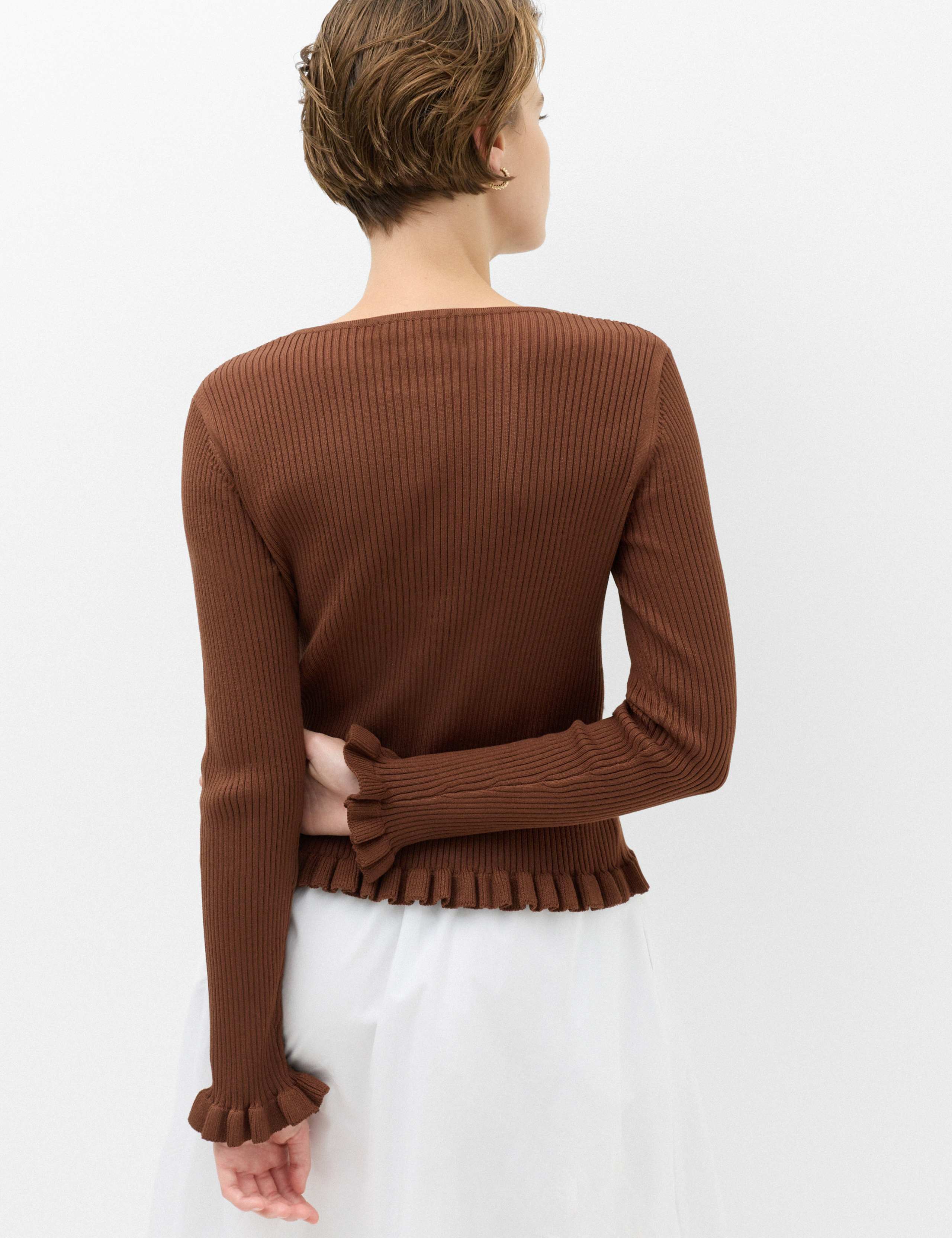 Ribbed Frill Detail Slim Fit Cardigan 4 of 6