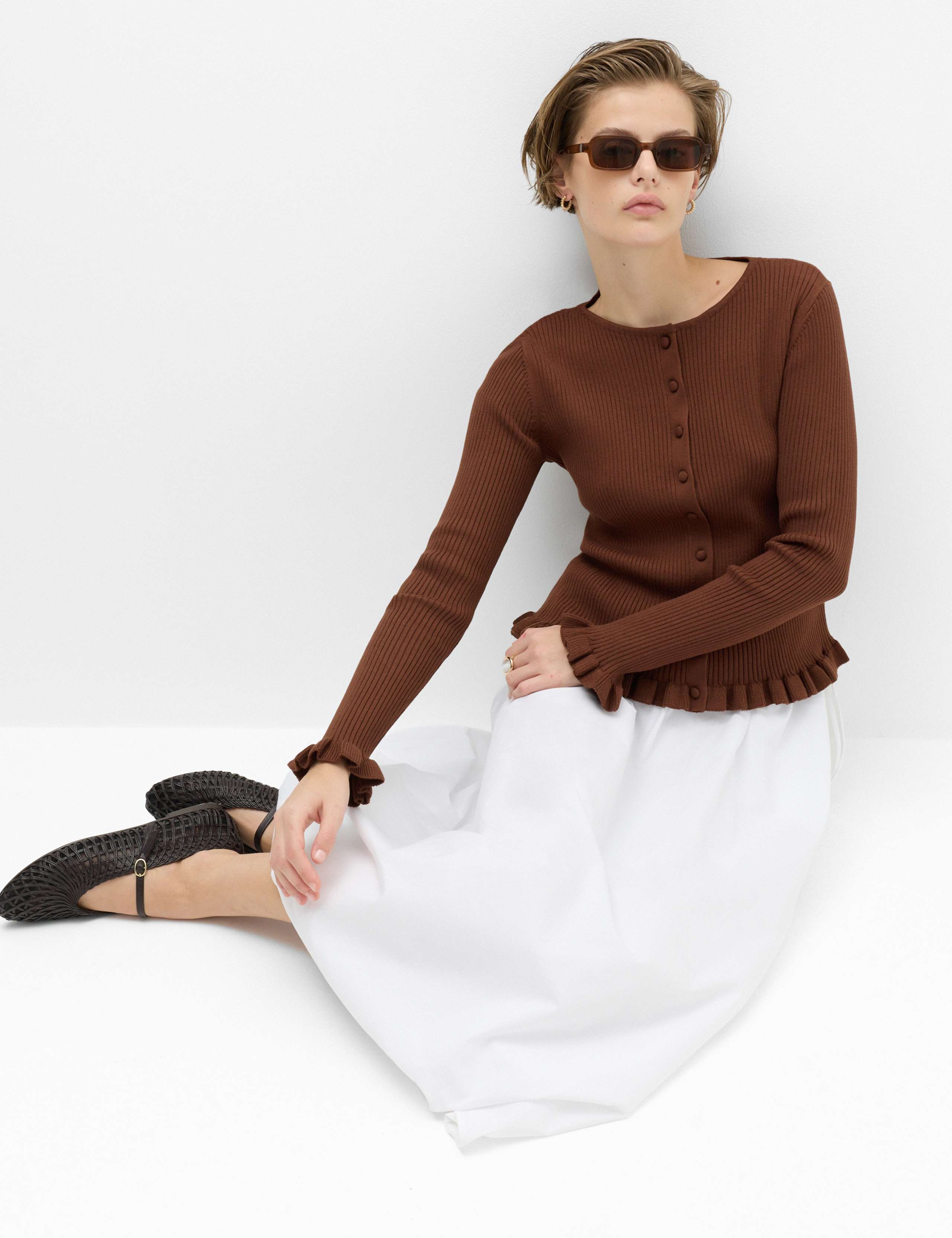 Ribbed Frill Detail Slim Fit Cardigan 5 of 6