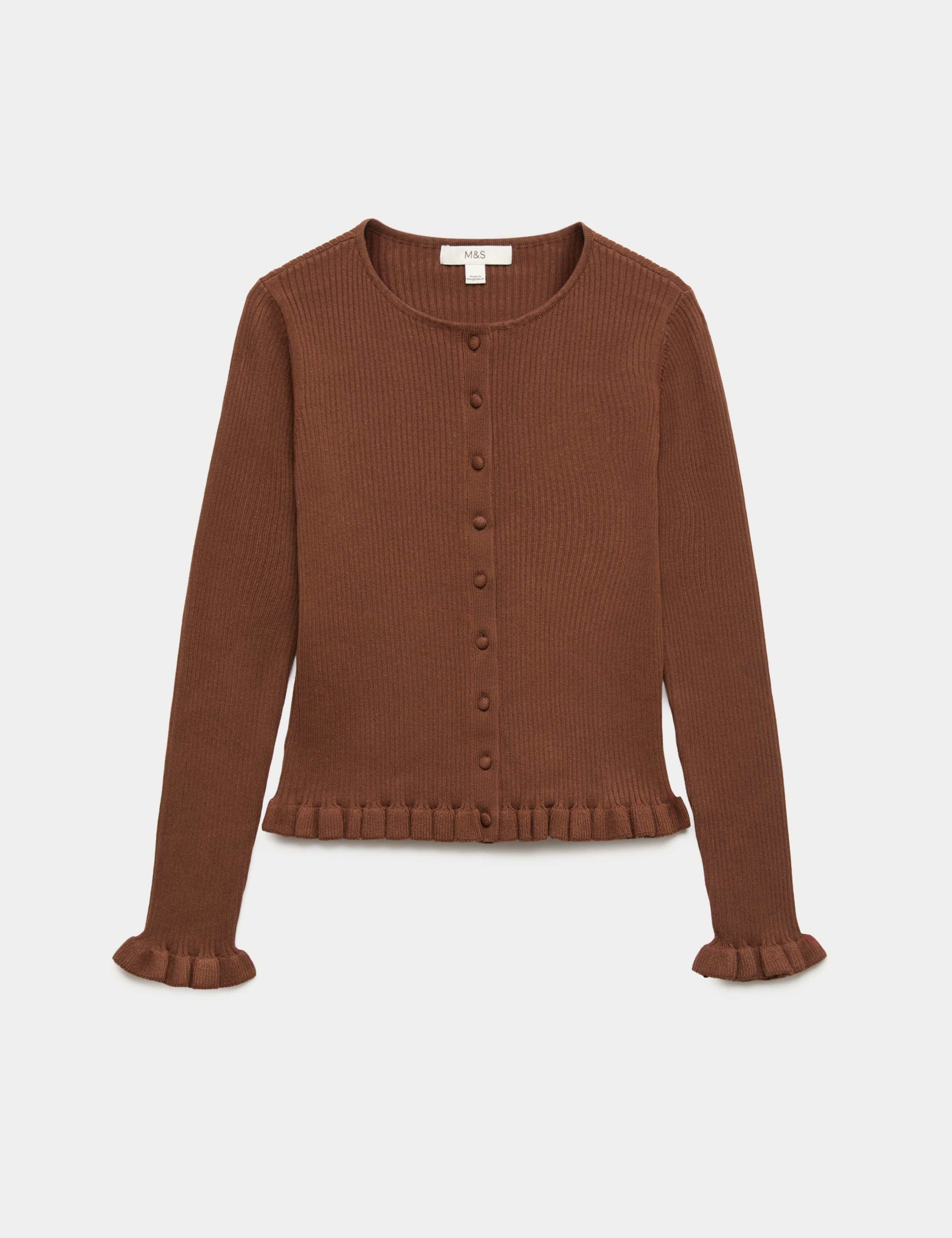 Ribbed Frill Detail Slim Fit Cardigan 2 of 6