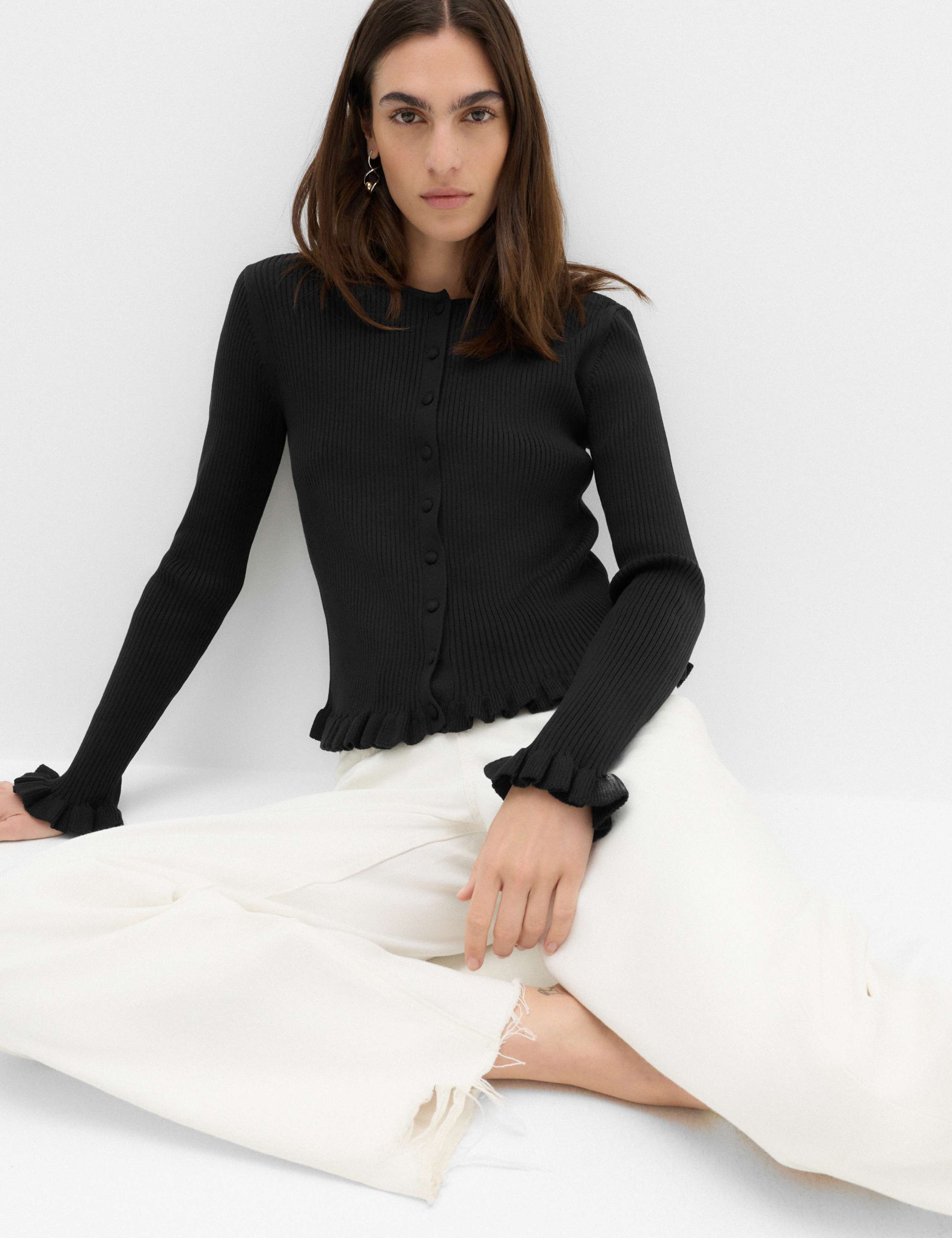 Ribbed Frill Detail Slim Fit Cardigan 1 of 6
