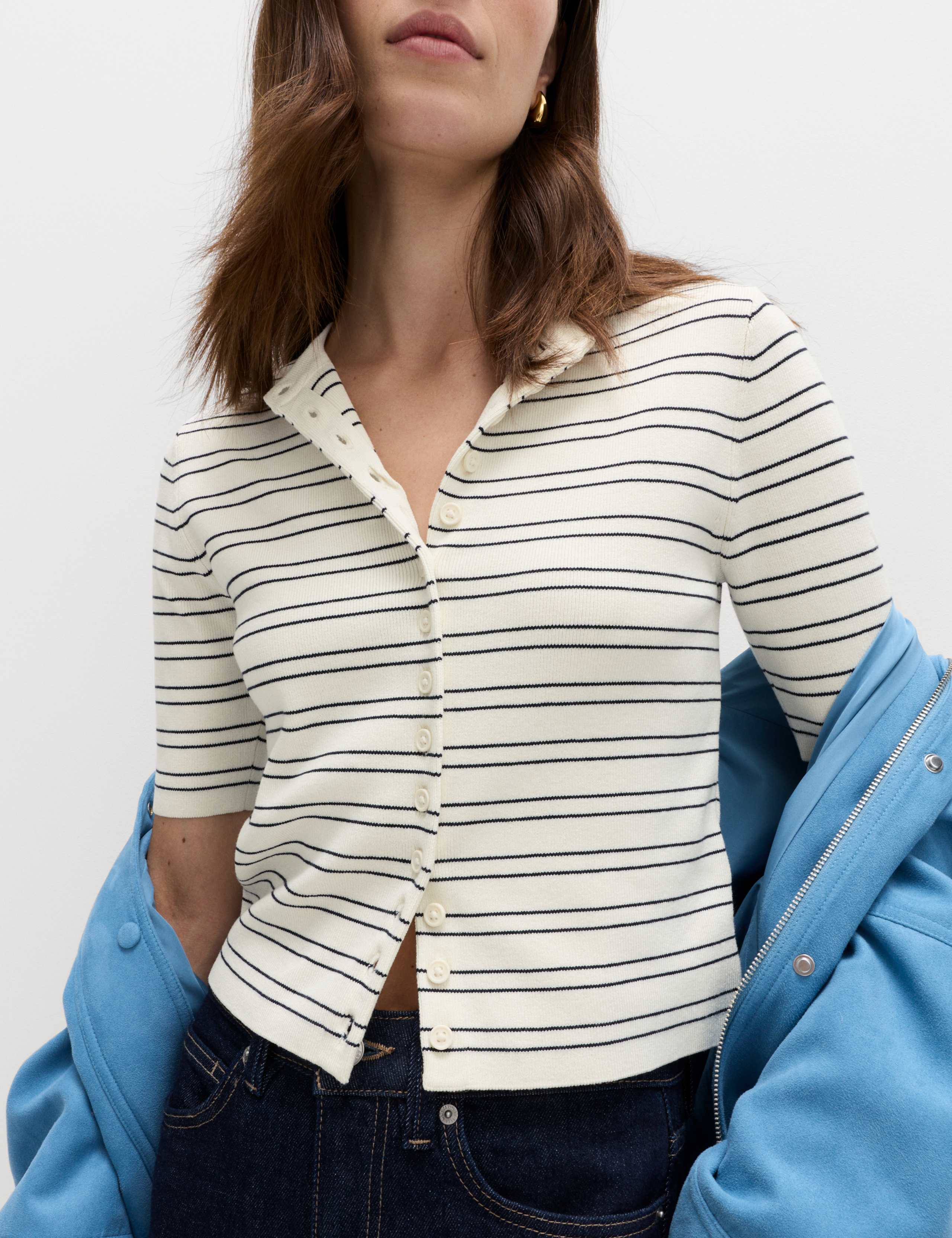 Striped Crew Neck Cropped Cardigan 4 of 5