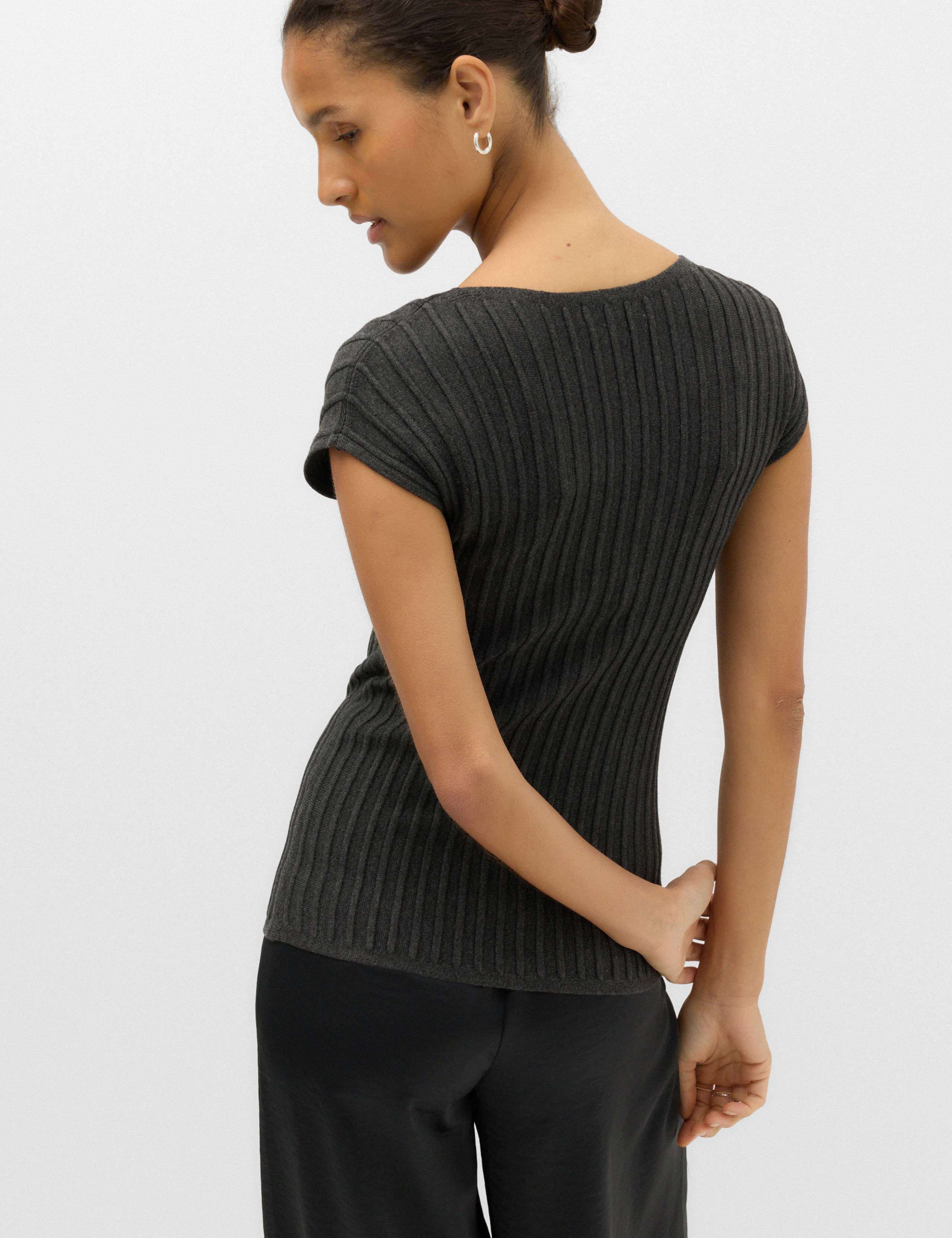 Ribbed Slash Neck Fitted Knitted Top 4 of 6