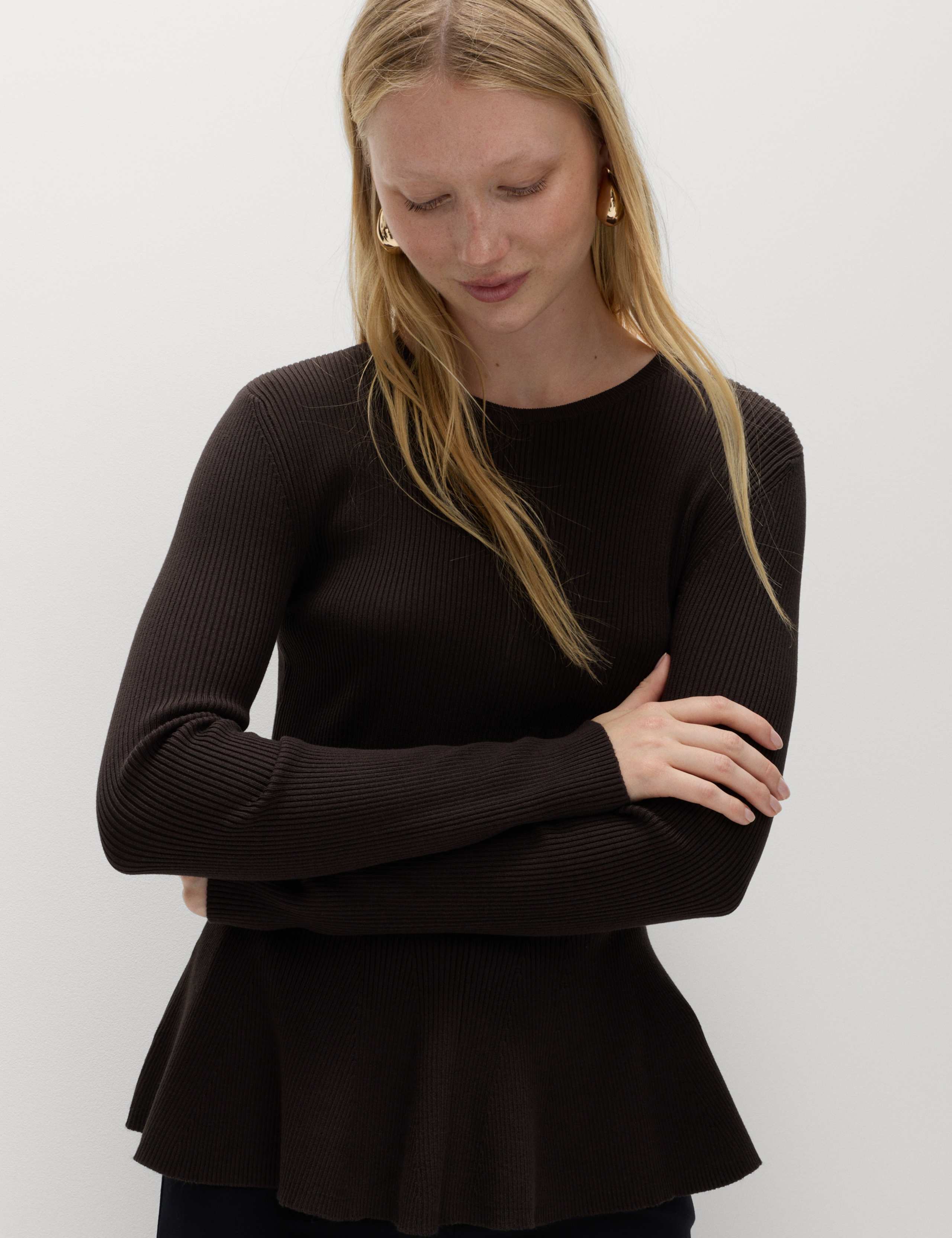 Ribbed Peplum Slim Fit Knitted Top 4 of 5