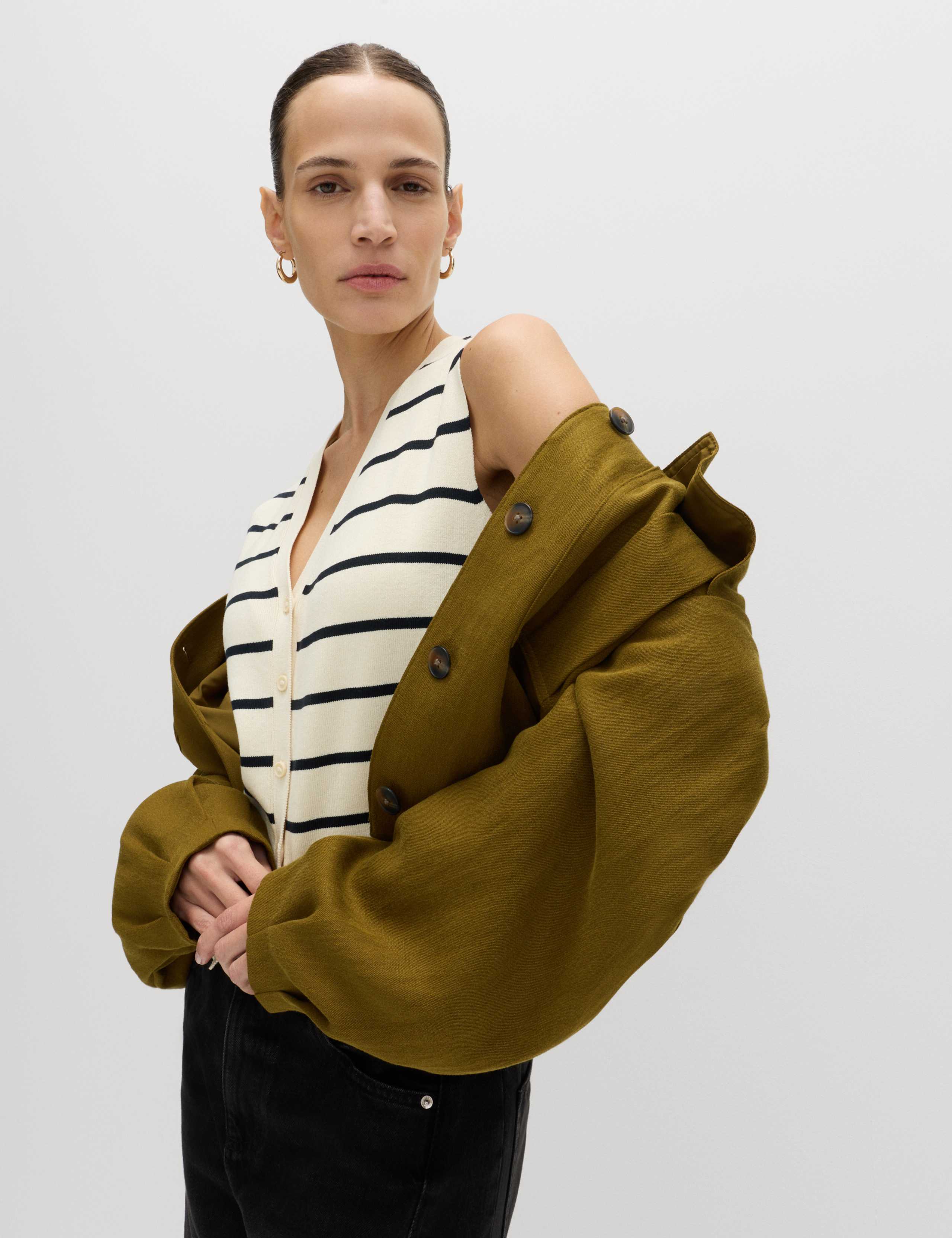 Striped V-Neck Cropped Knitted Waistcoat 6 of 6