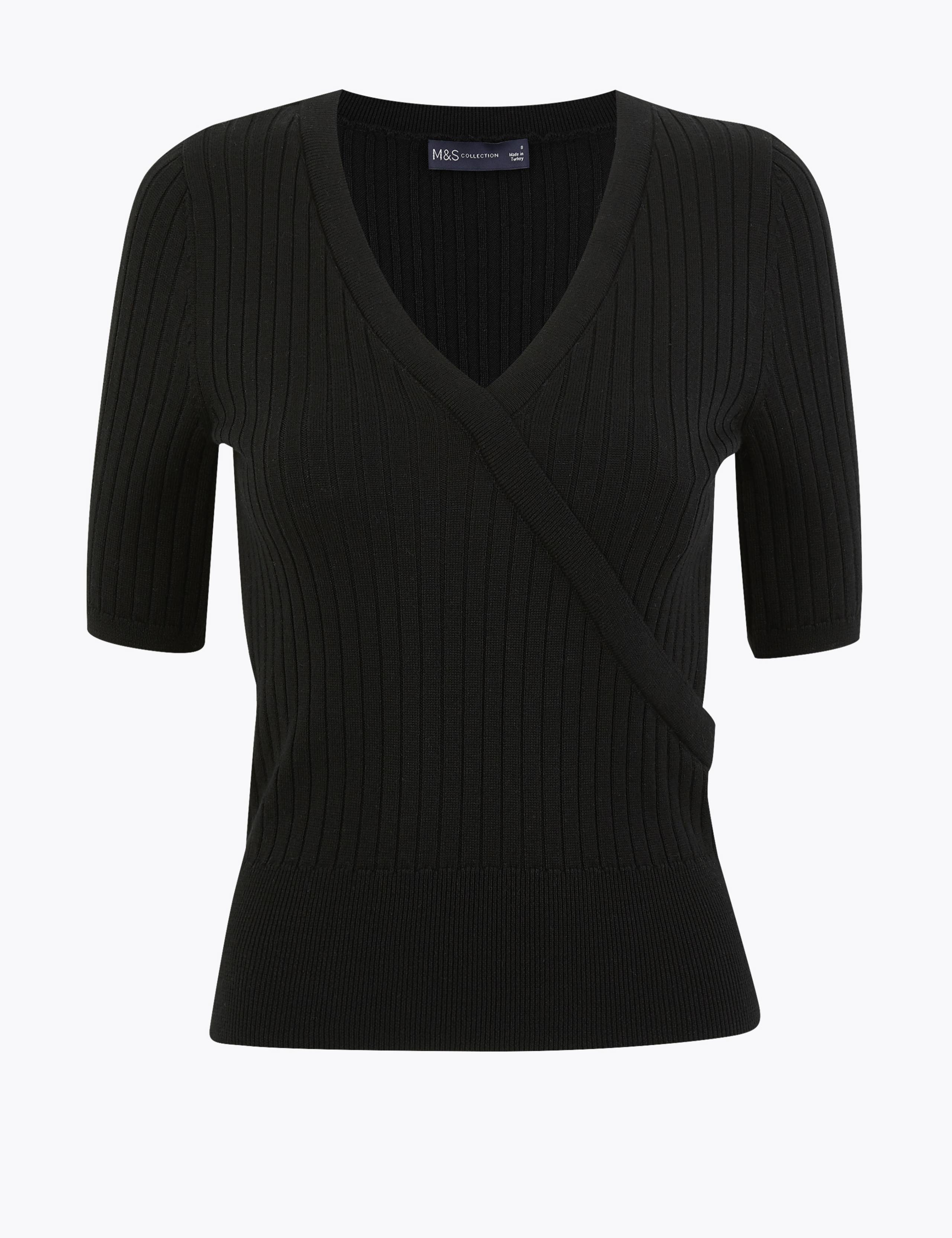 Knitted V-Neck Mock Wrap Top 2 of 4