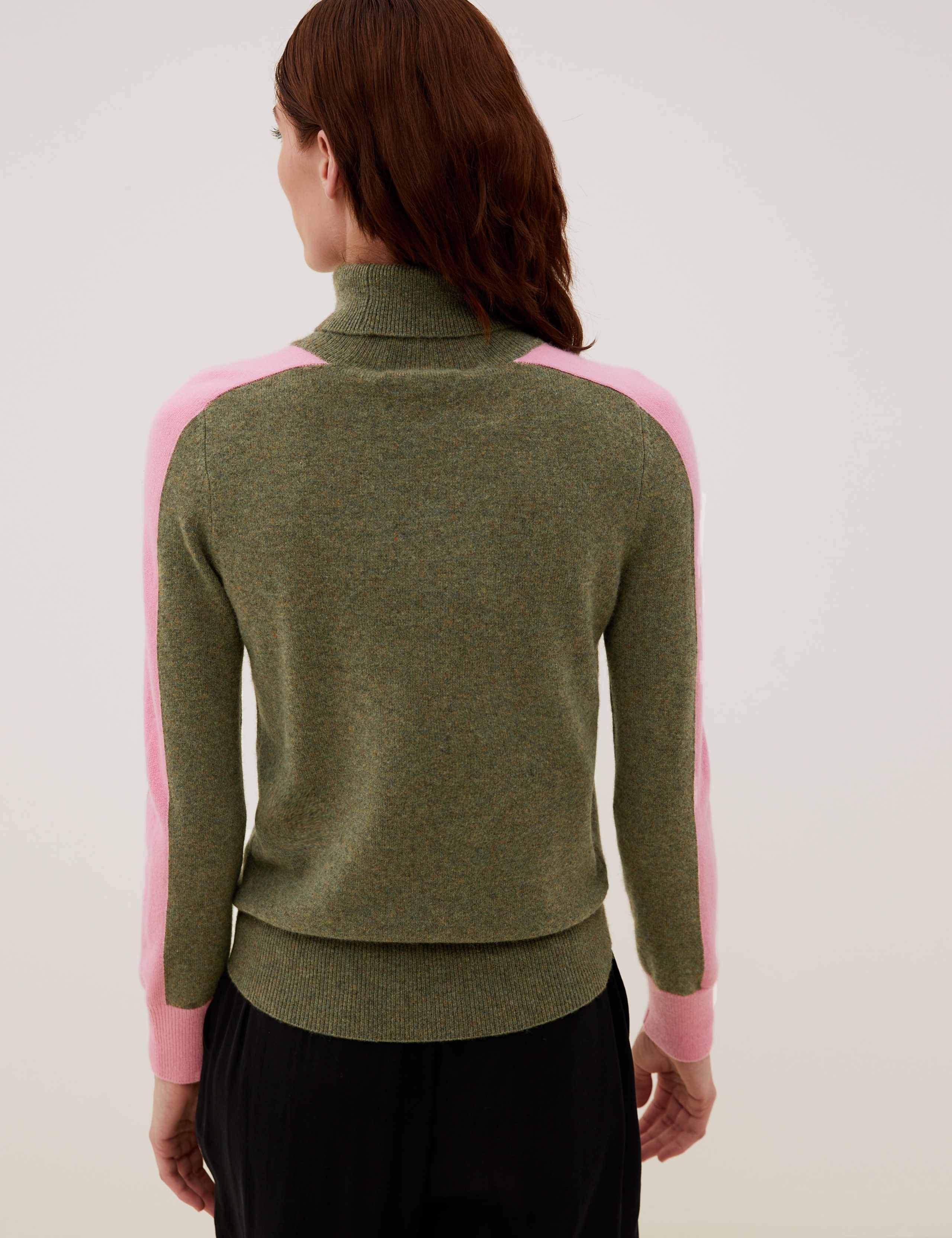 Pure Cashmere Striped Arm Roll Neck Jumper 4 of 6