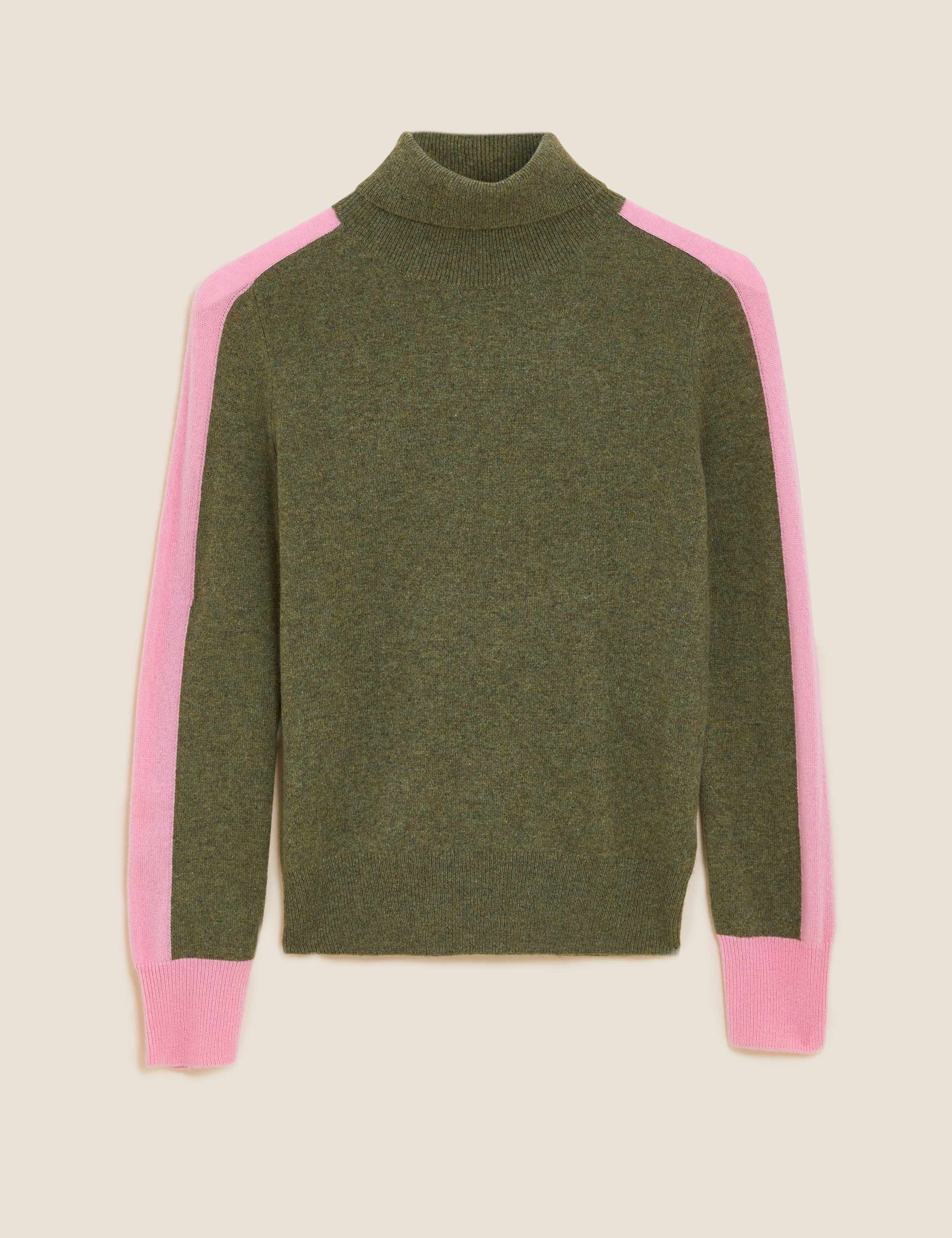 Pure Cashmere Striped Arm Roll Neck Jumper 2 of 6