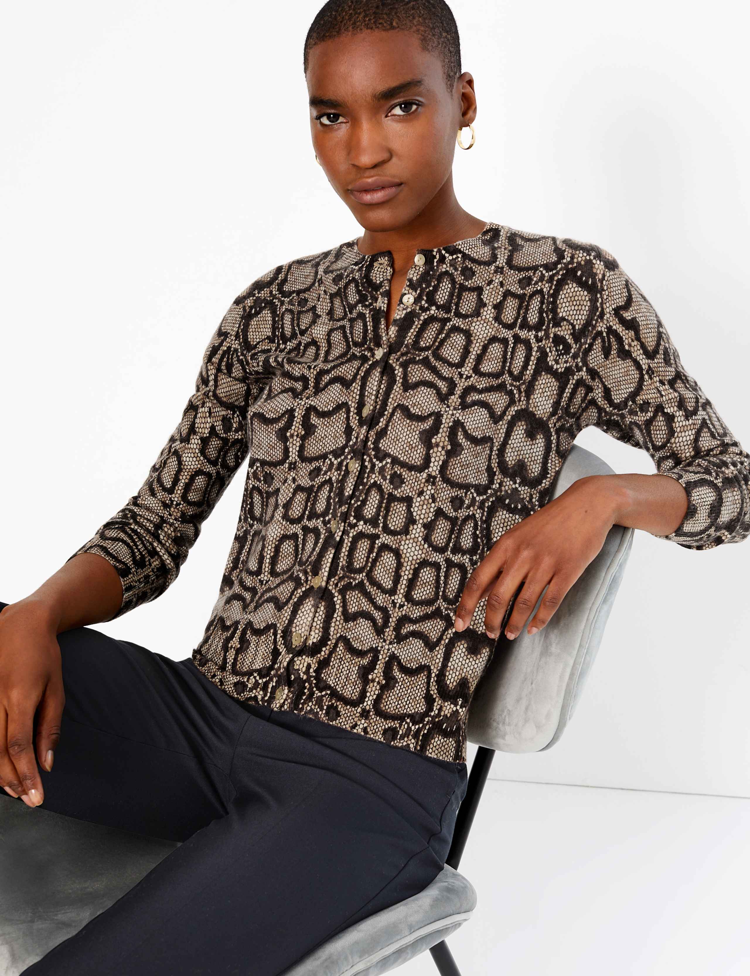 Pure Cashmere Animal Print Cardigan 3 of 4