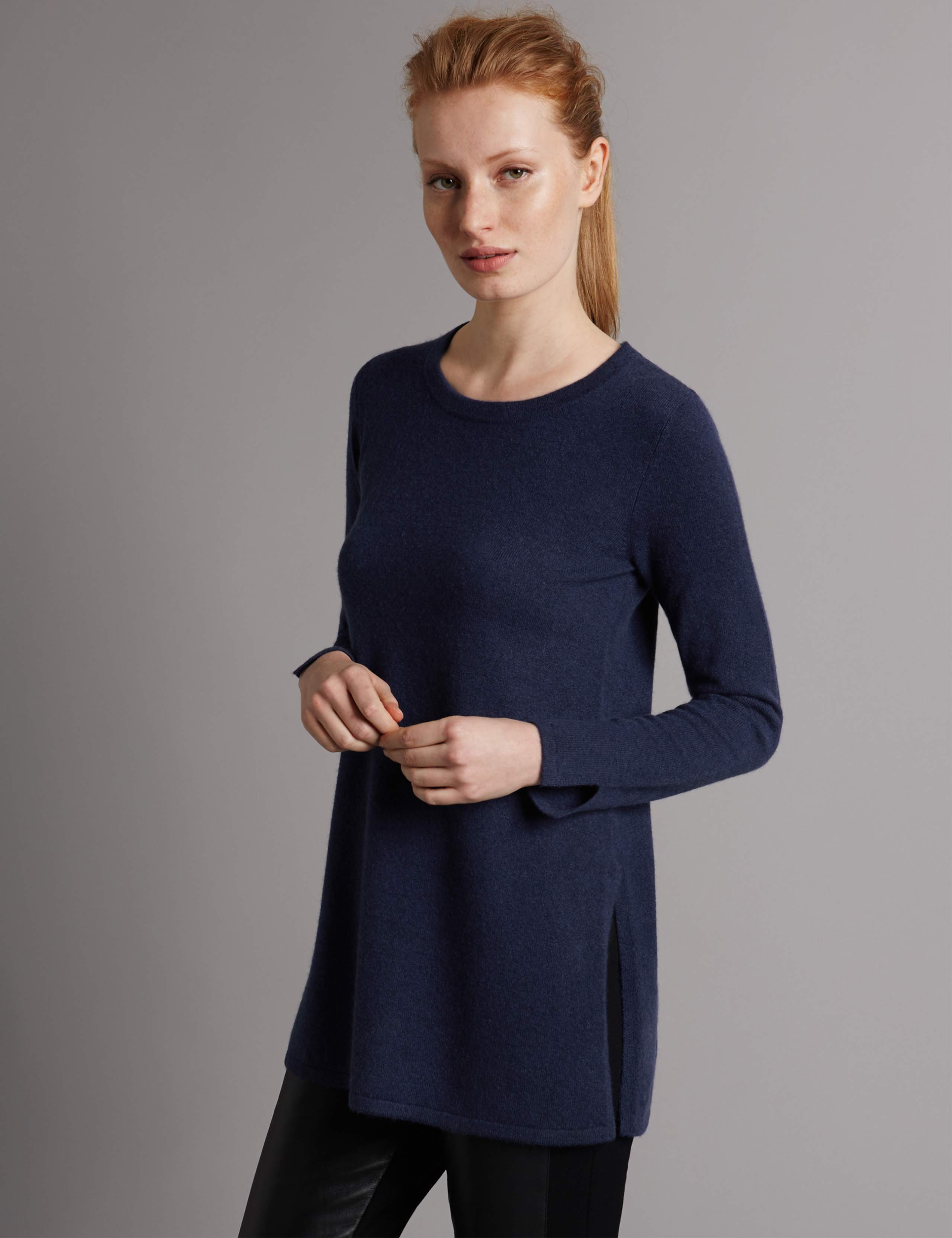 Pure Cashmere Crew Neck Tunic Jumper 1 of 4