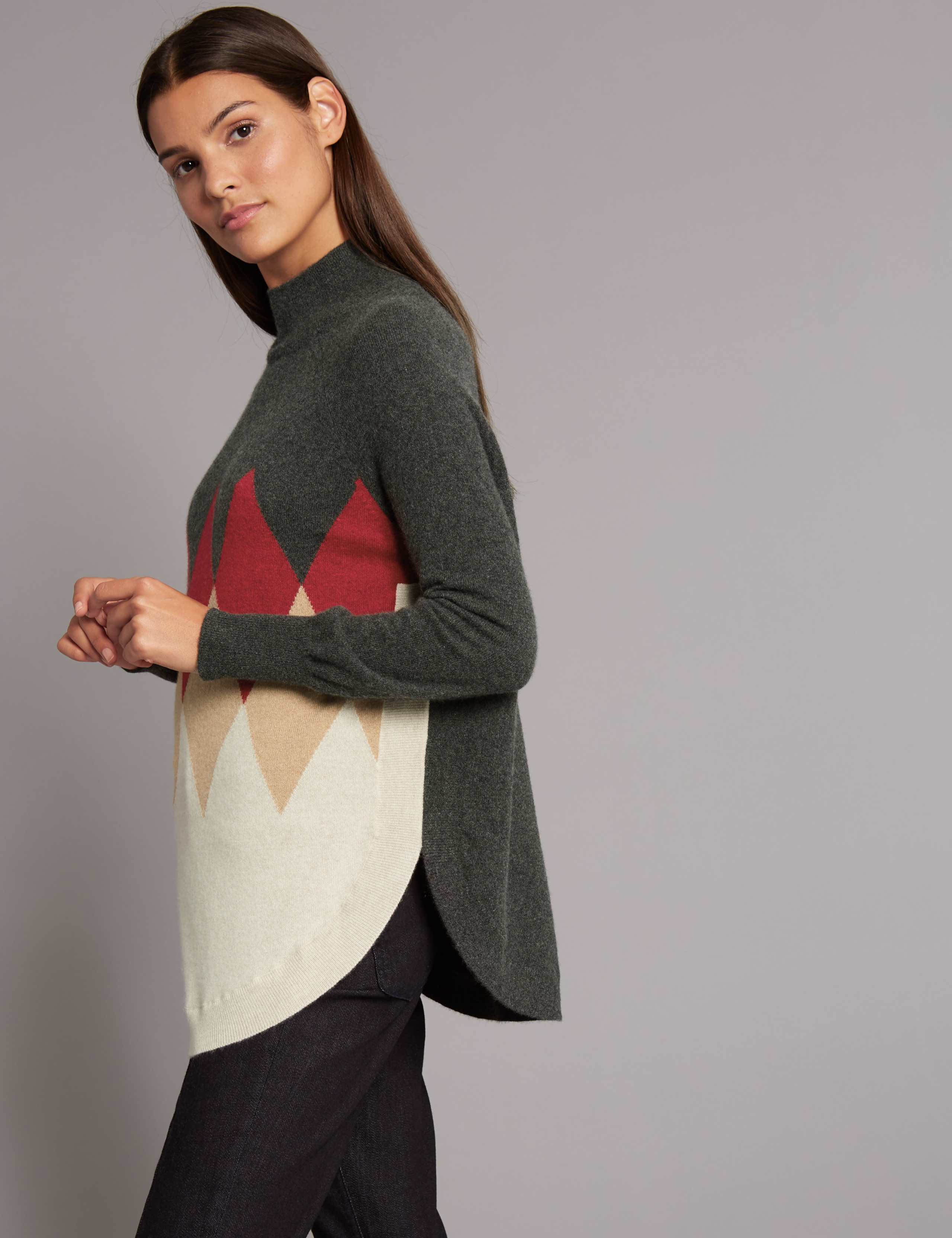 Pure Cashmere Colour Block Curve Hem Jumper 1 of 5