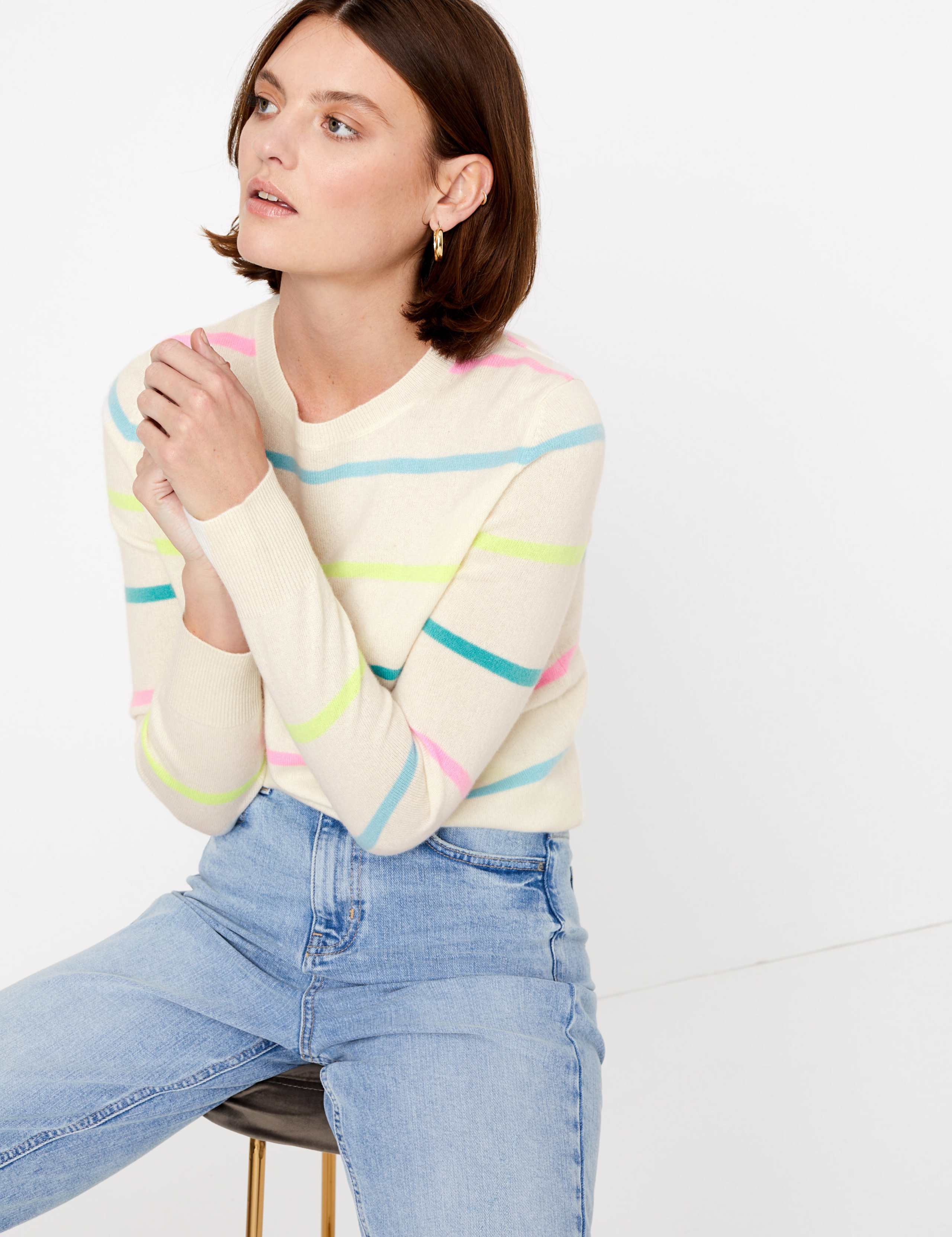 Pure Cashmere Striped Long Sleeve Jumper 1 of 4