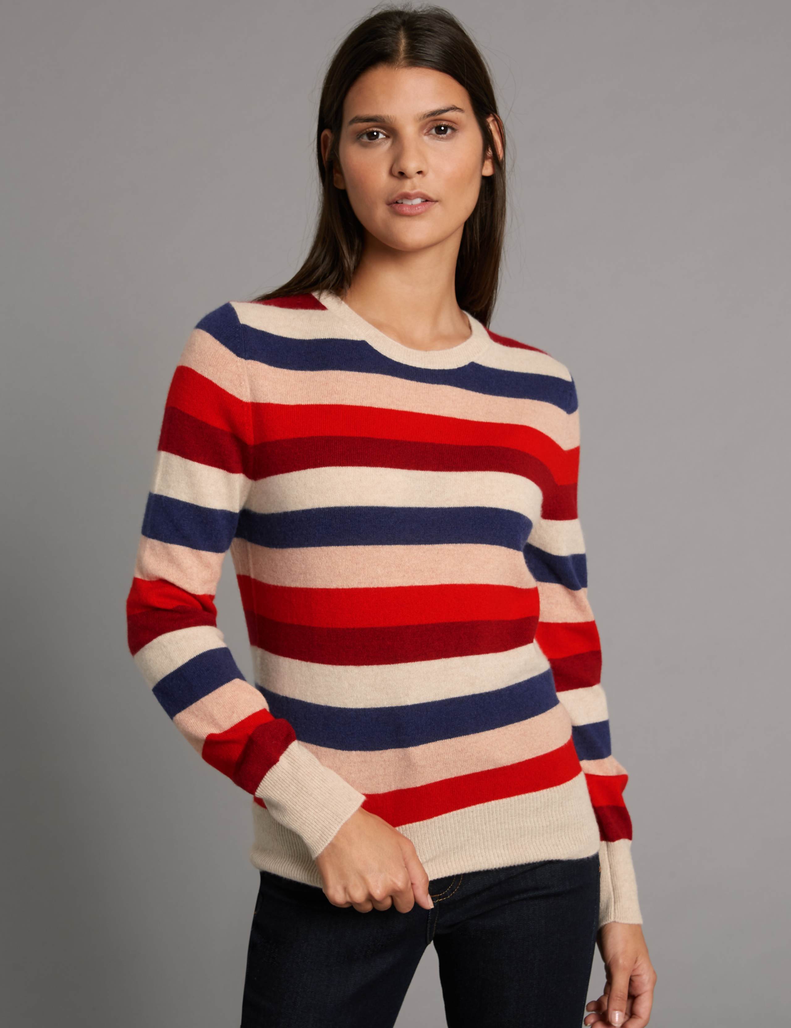 Pure Cashmere Striped Round Neck Jumper 3 of 5