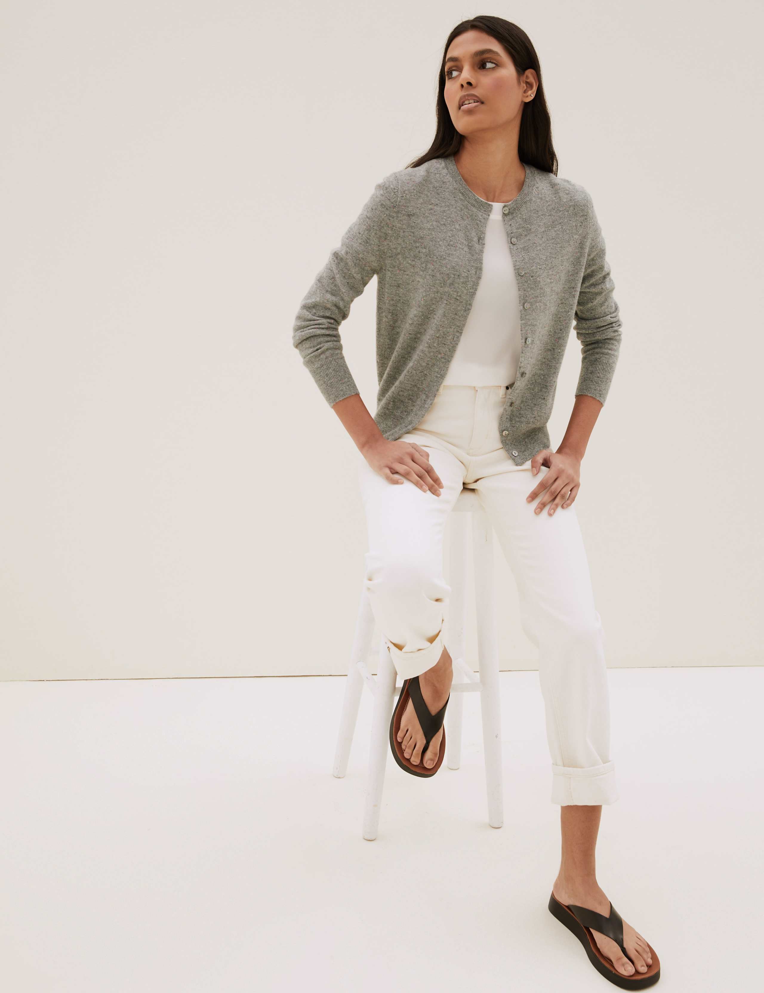 Pure Cashmere Textured Crew Neck Cardigan 1 of 2