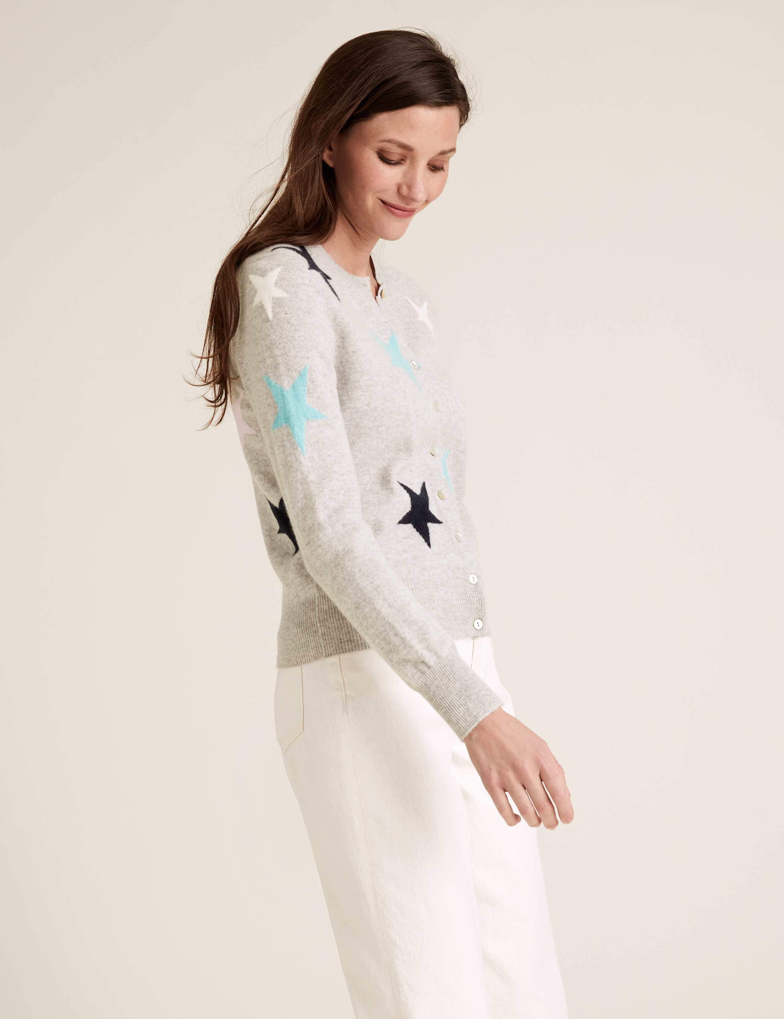 Pure Cashmere Star Print Crew Neck Cardigan 3 of 5