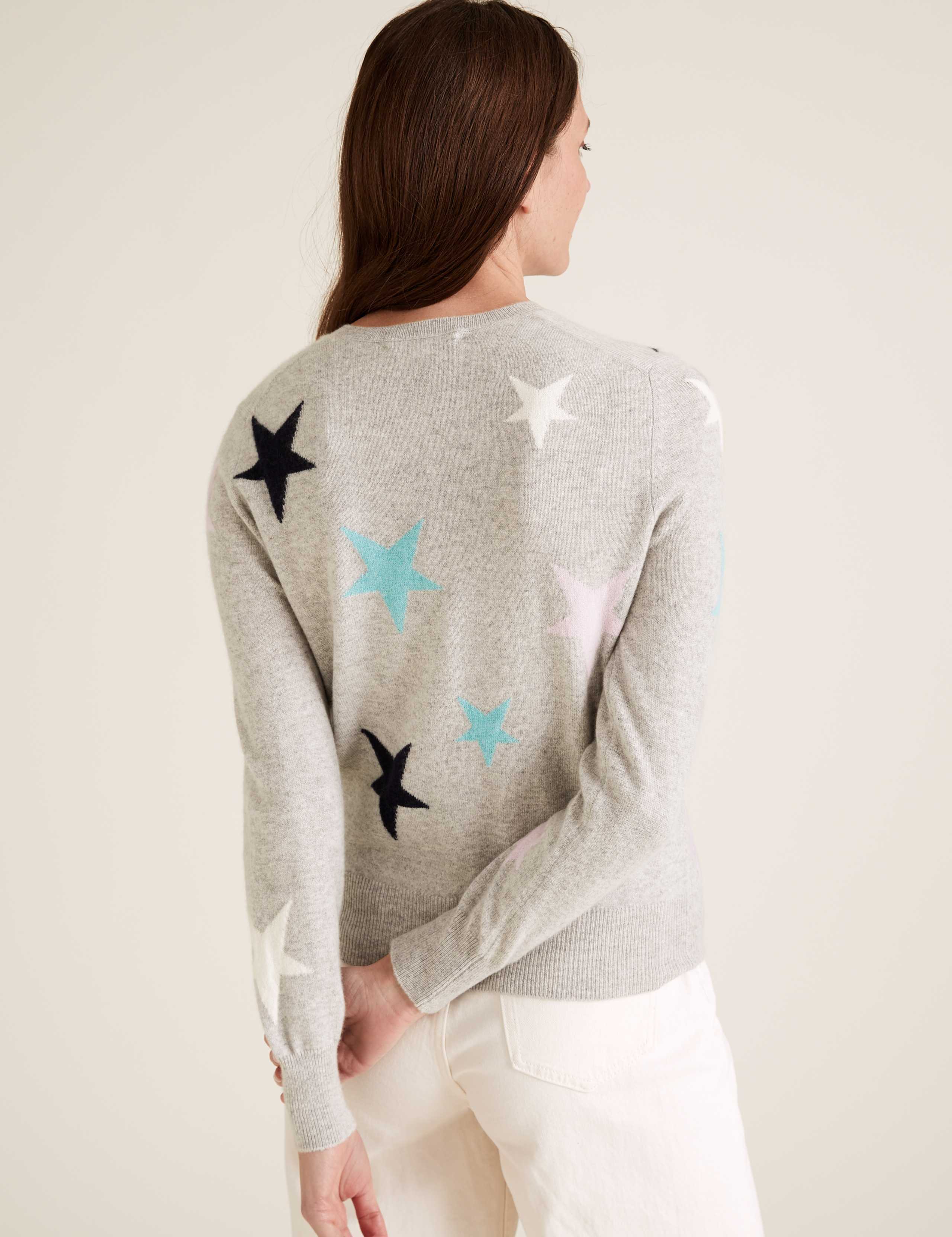 Pure Cashmere Star Print Crew Neck Cardigan 5 of 5