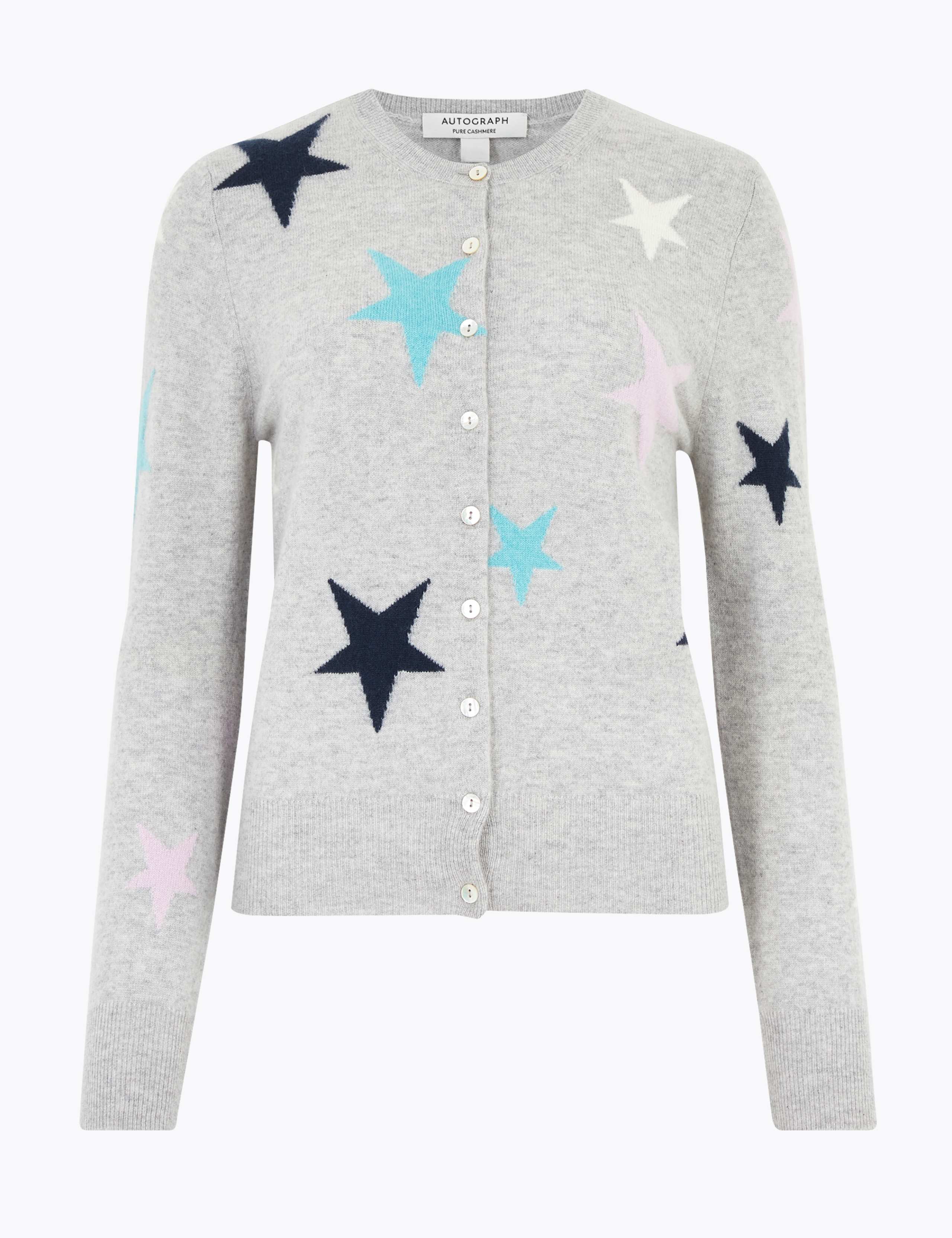 Pure Cashmere Star Print Crew Neck Cardigan 2 of 5