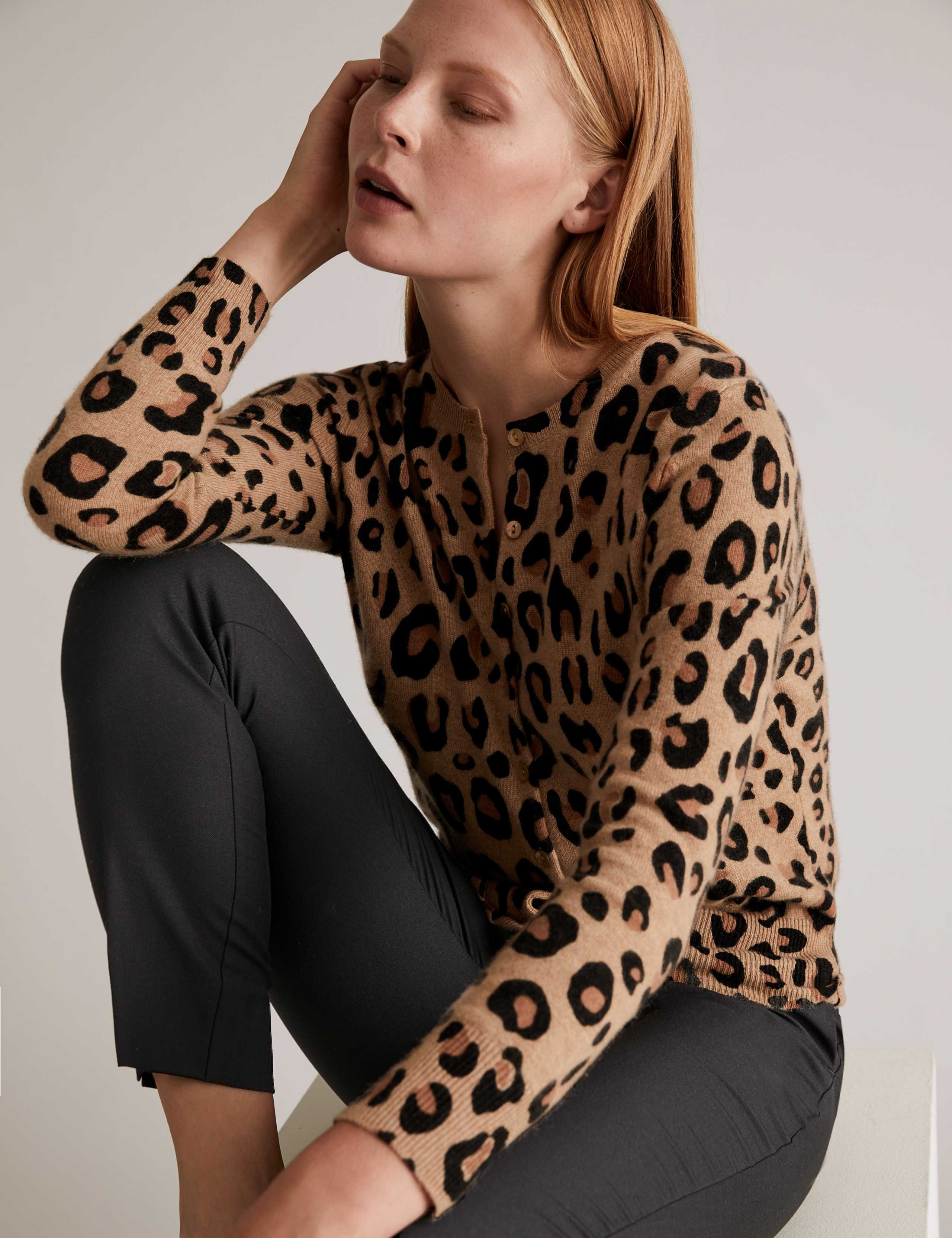 Pure Cashmere Animal Print Crew Cardigan 1 of 4