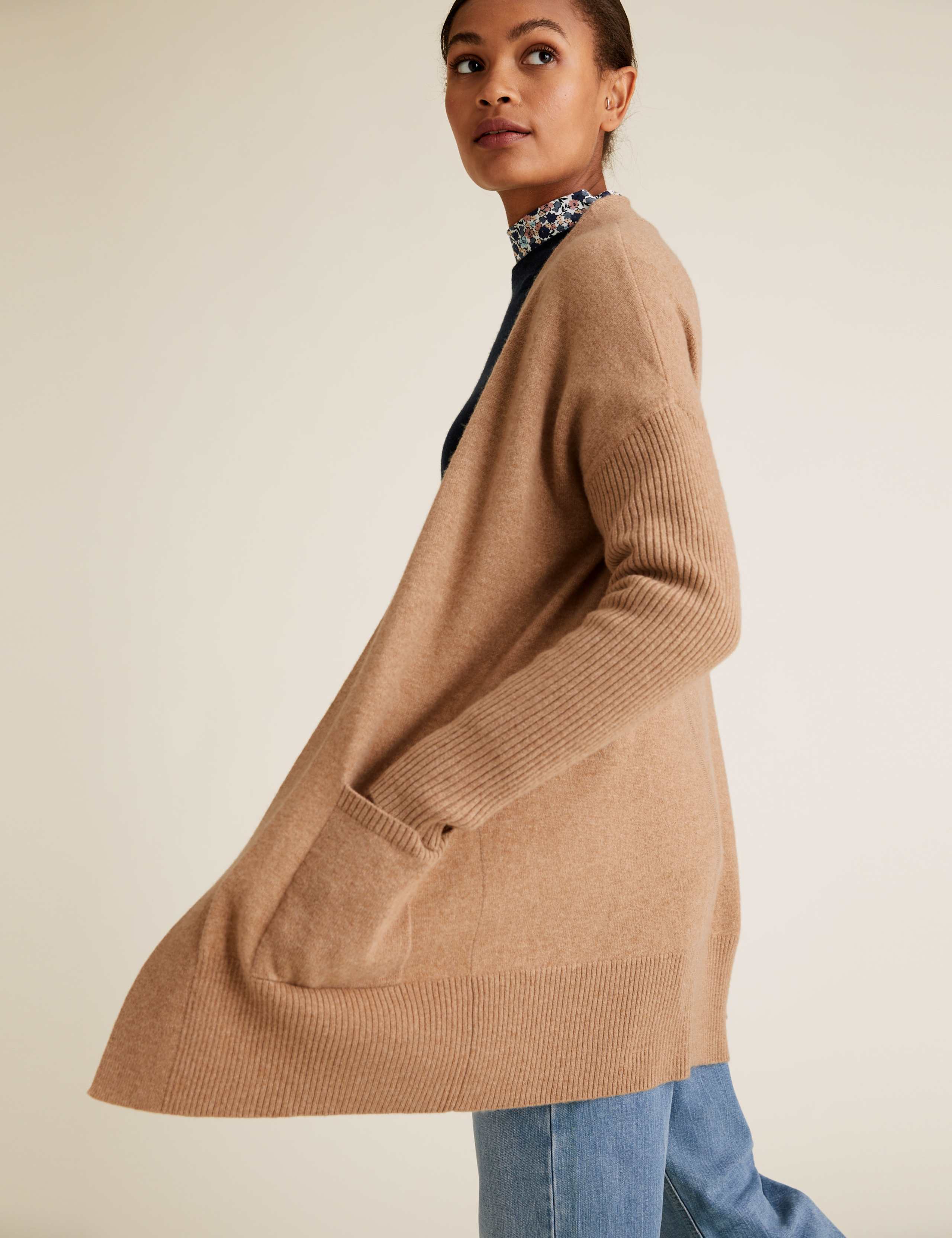 Pure Cashmere Ribbed Sleeve Cardigan 1 of 5